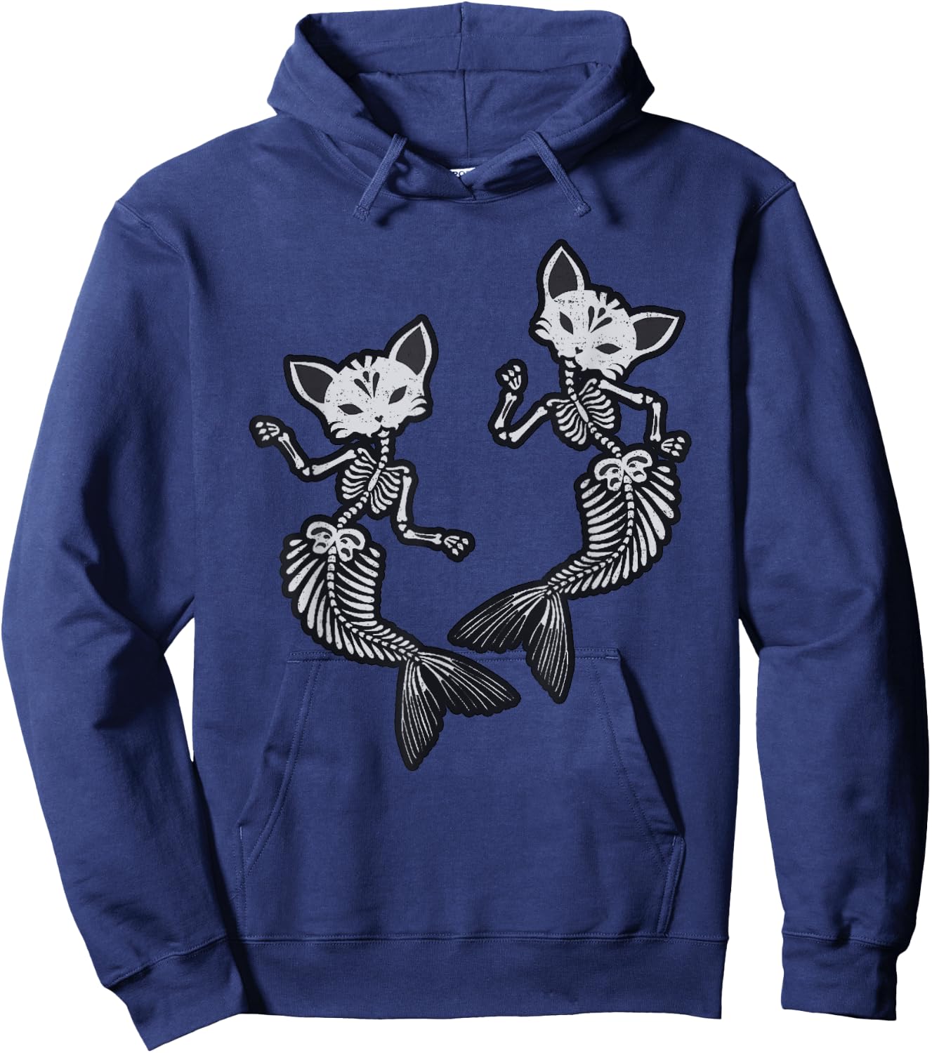 Kitty Cat Mermaid Skeleton Halloween Fantasy Men Women Kids Hoodie - Hoodie | Navy
