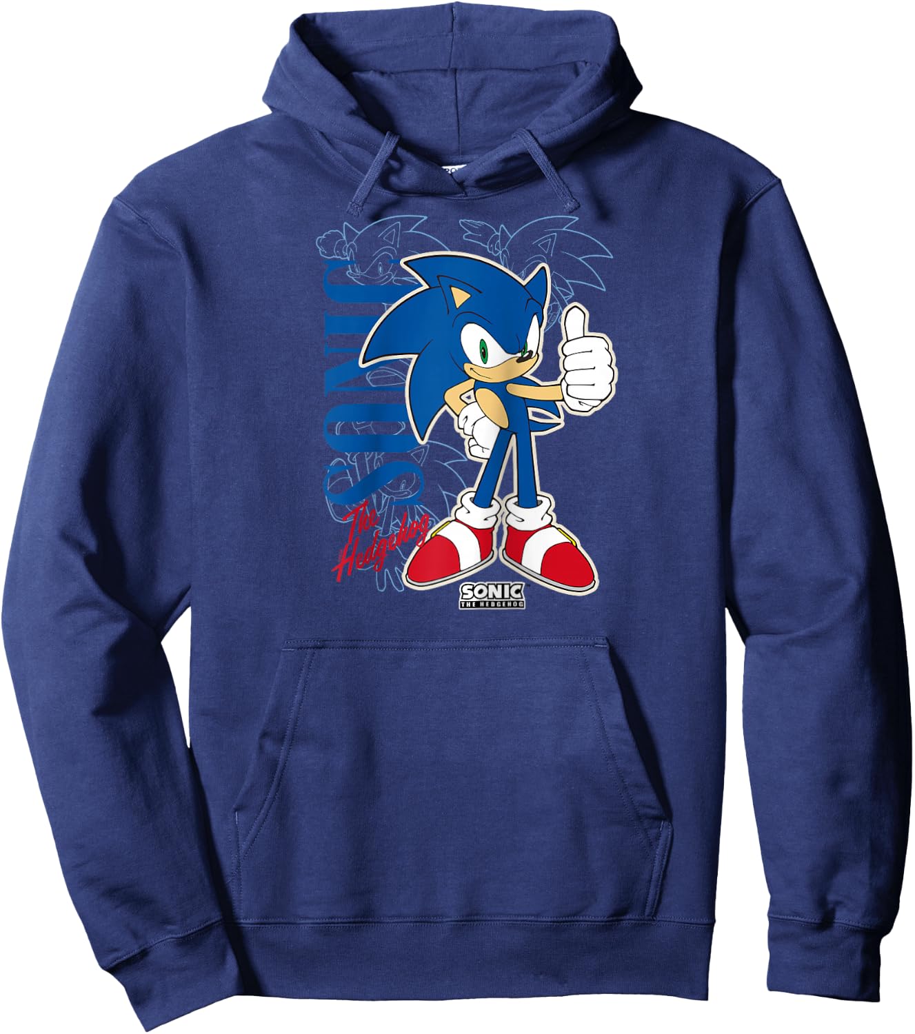 Sonic The Hedgehog Thumbs Up Retro Shot Raglan Baseball Hoodie - Hoodie | Navy