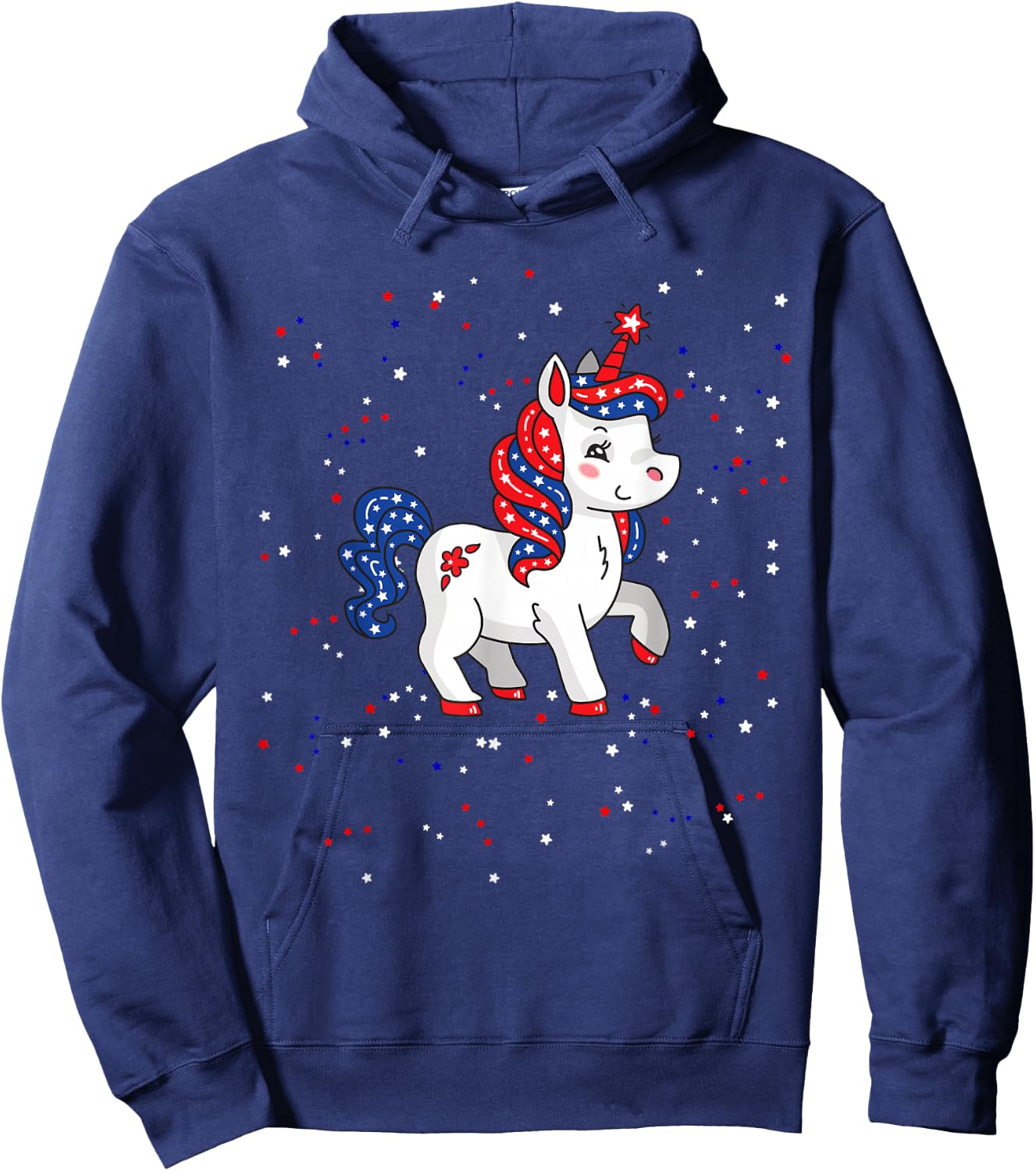 Red White and Blue Unicorn American Flag 4th of July USA Hoodie - Hoodie | Navy