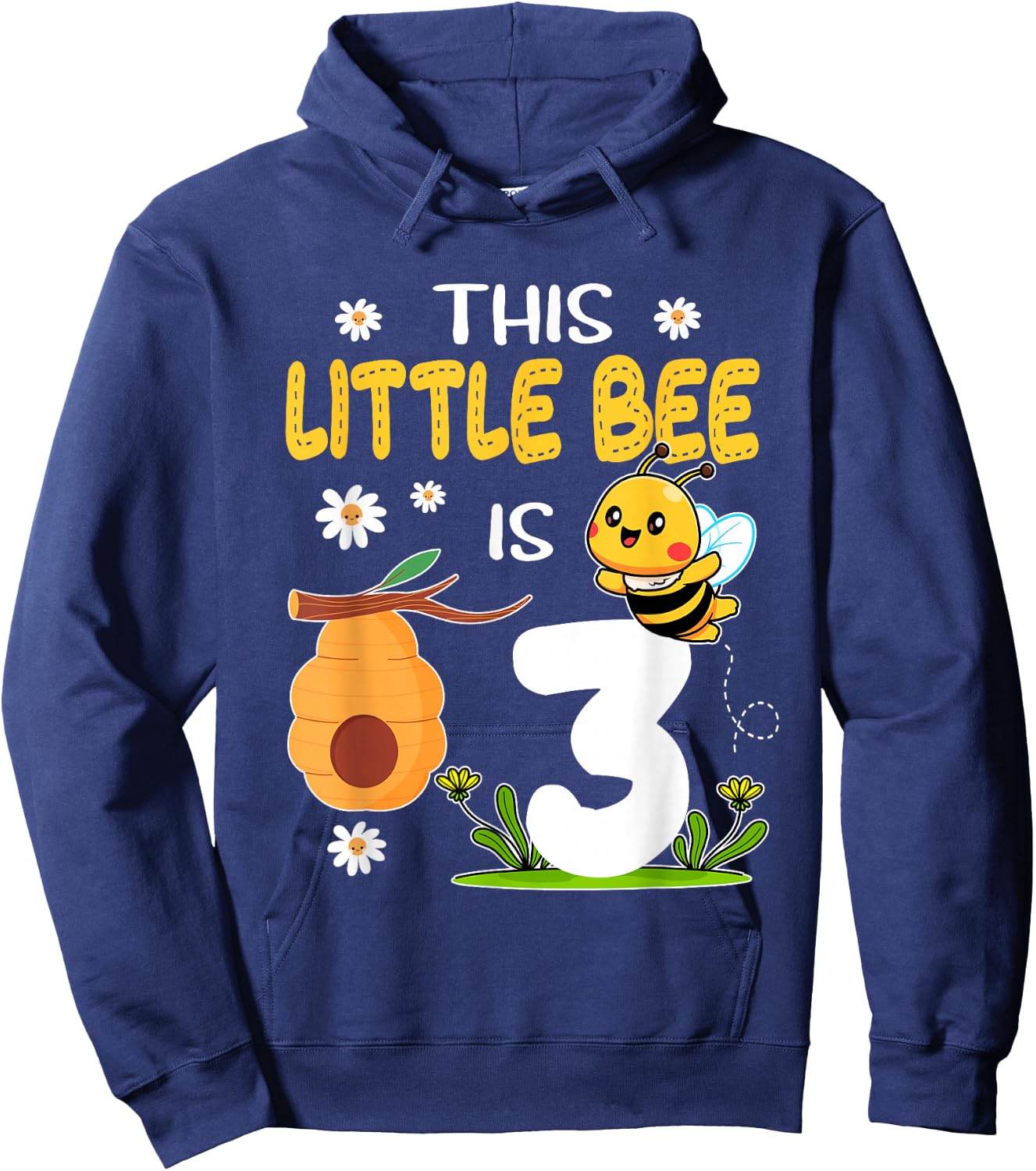 This Little Bee Is 3 Year Old Birthday 3rd Party Bee Kids Hoodie - Hoodie | Navy