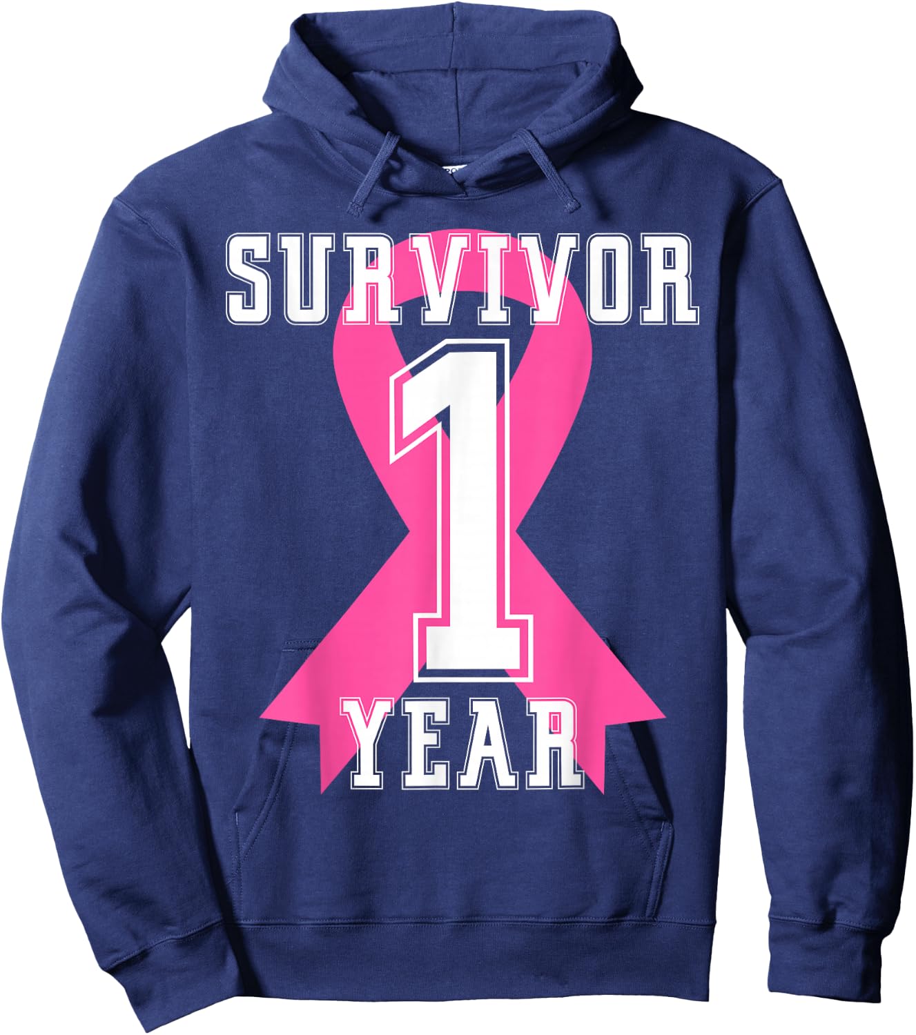 1 One Year Free Survivor Breast Cancer Awareness Pink Ribbon Hoodie - Hoodie | Navy