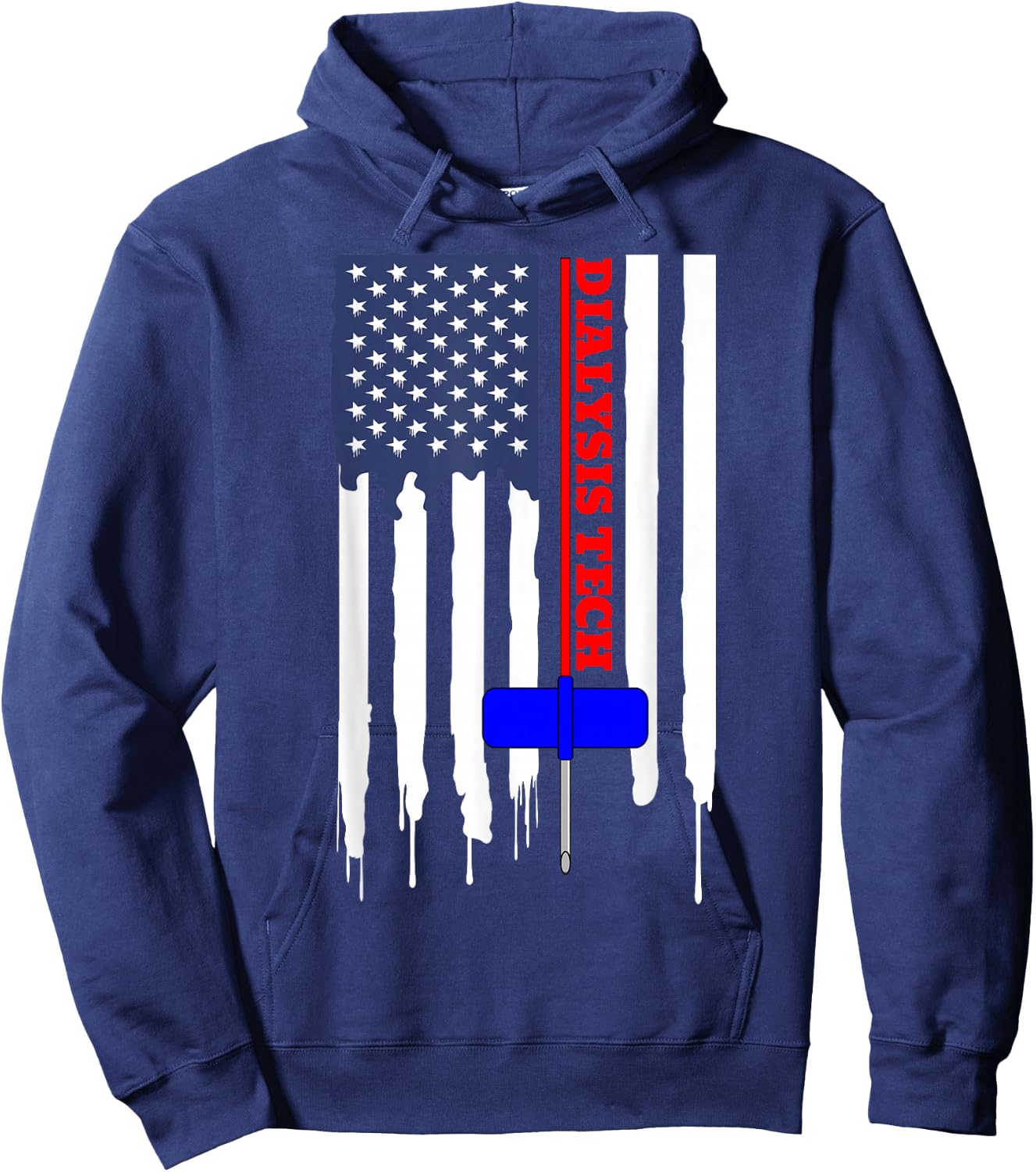Dialysis Tech American Flag Big Needle T shirt Hoodie - Hoodie | Navy