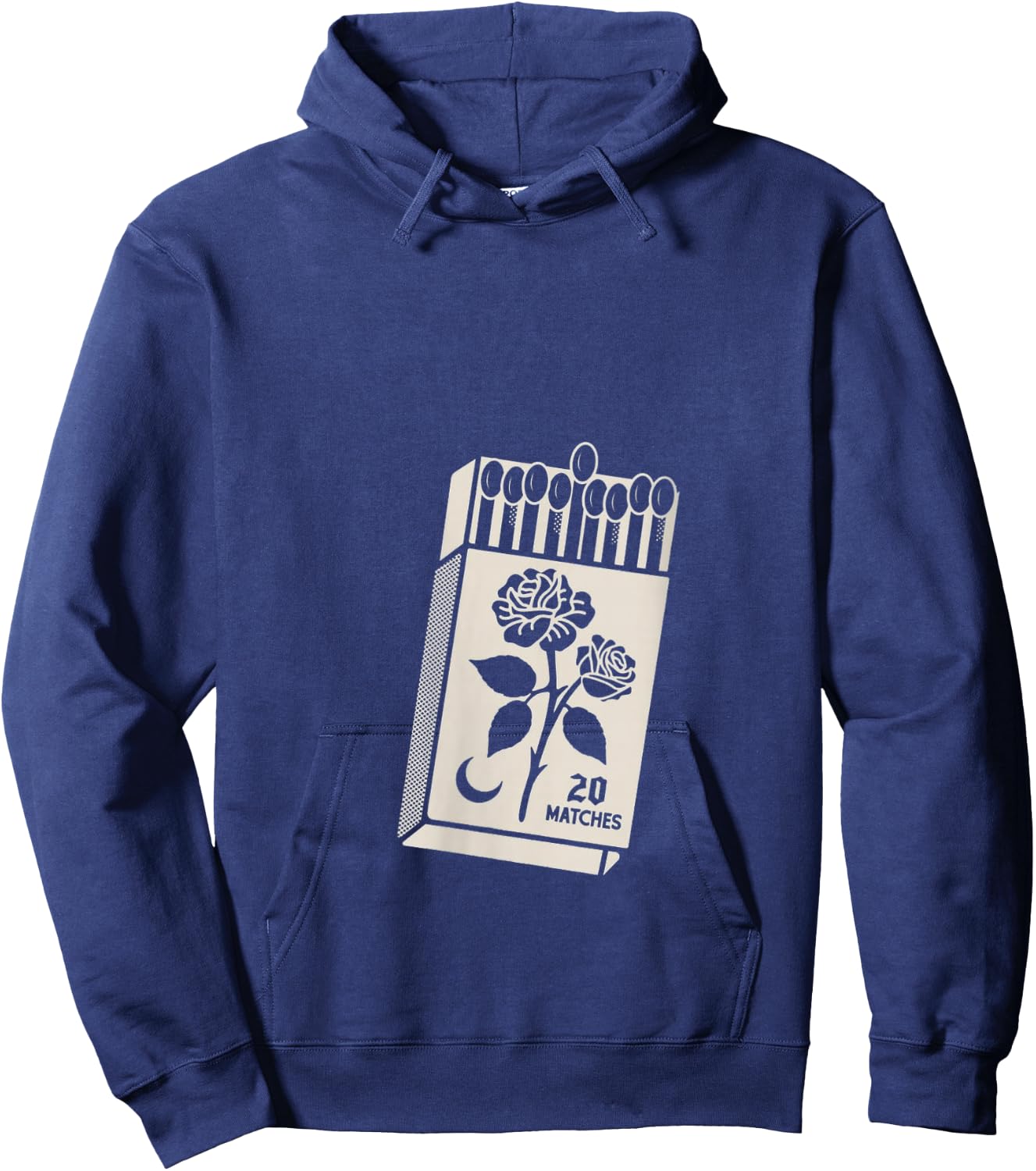 Women's Vintage Matches & Rose Matchbox Retro 20 Matches Moon Art V-Neck Hoodie - Hoodie | Navy