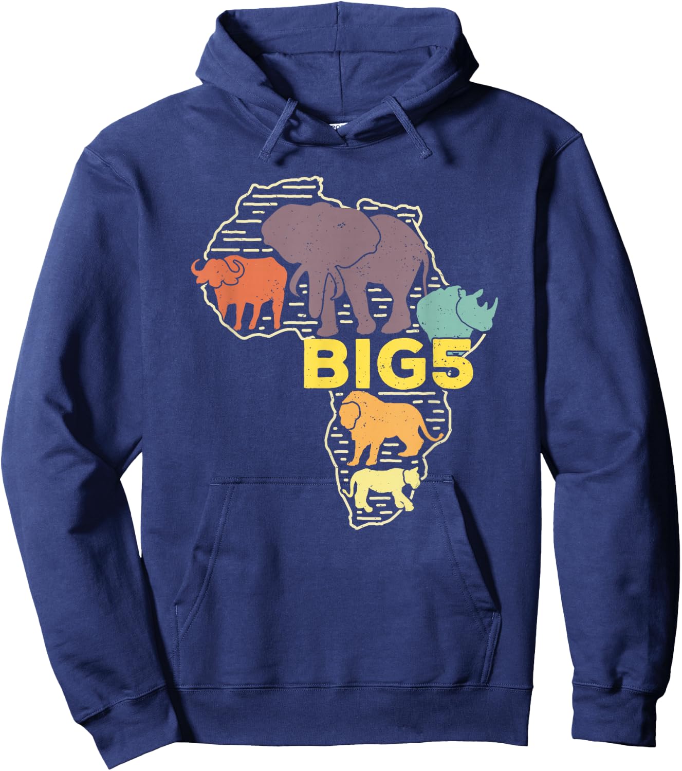 Big Five African Animals Elephant Rhino Buffalo Lion Leopard Hoodie - Hoodie | Navy