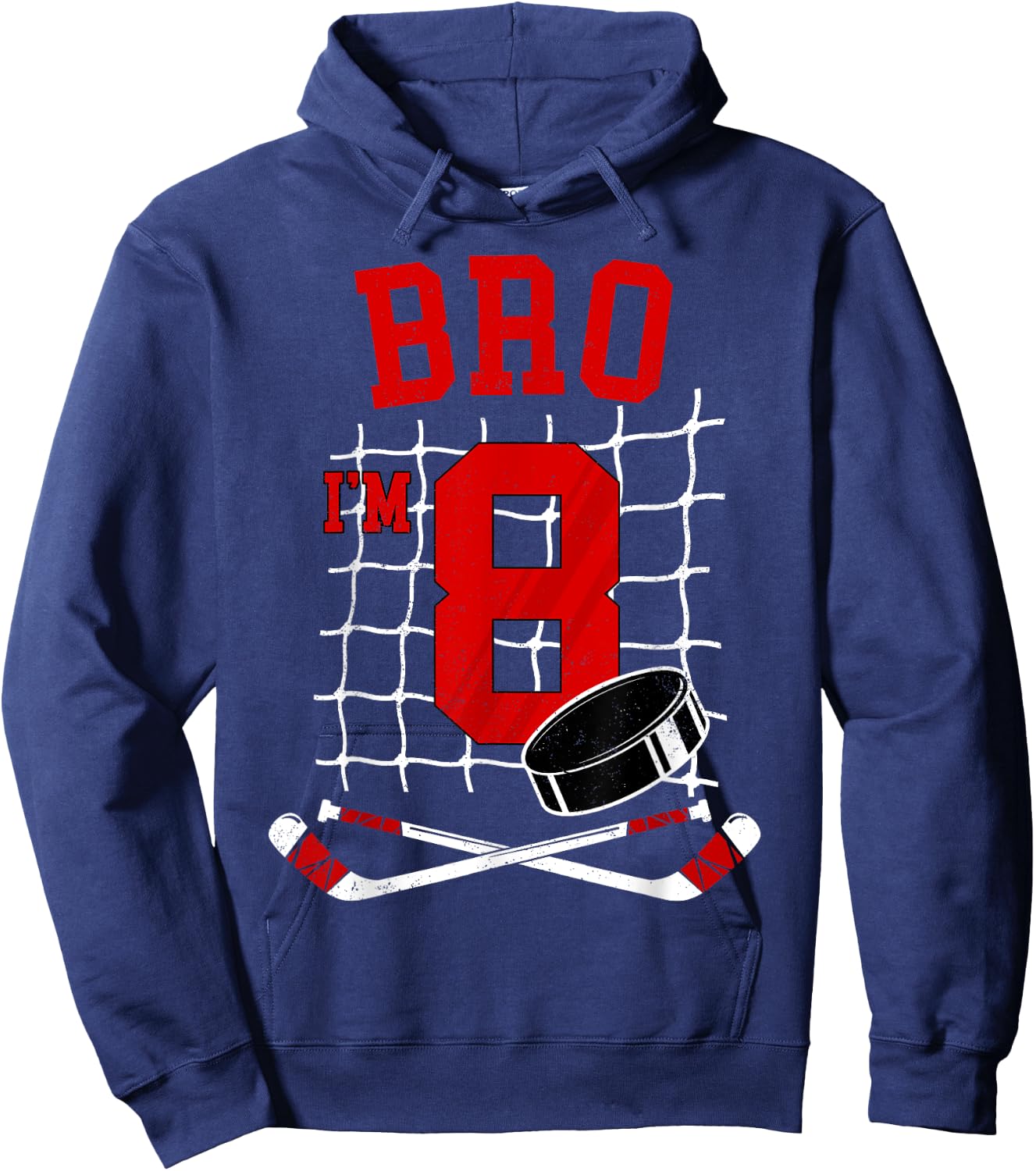 8th Birthday Boy Bro I’m 8 Year Old Hockey Player Bday Hoodie - Hoodie | Navy