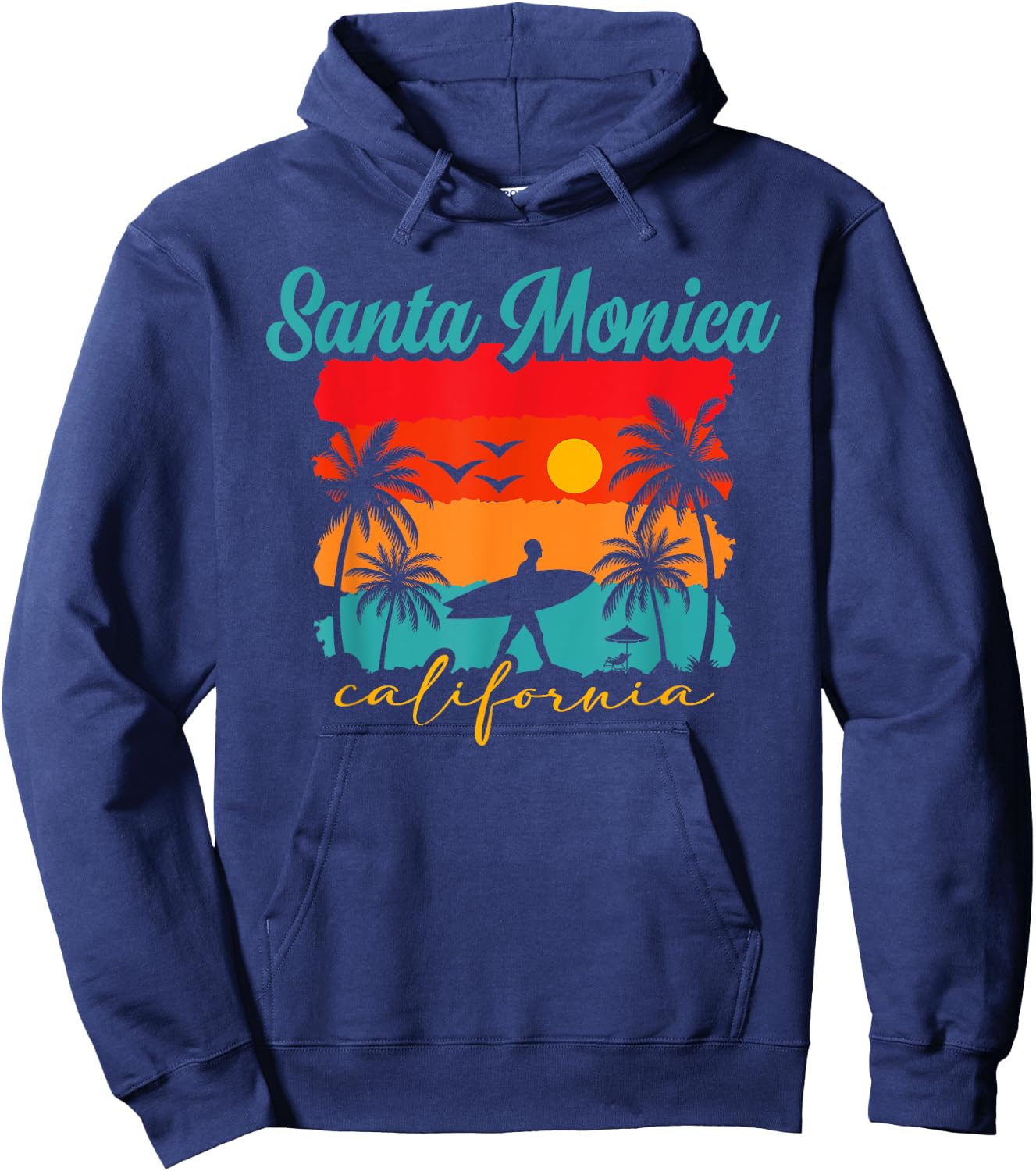 Santa Monica California Surfing Adventure , Black, S Hoodie - Hoodie | Navy