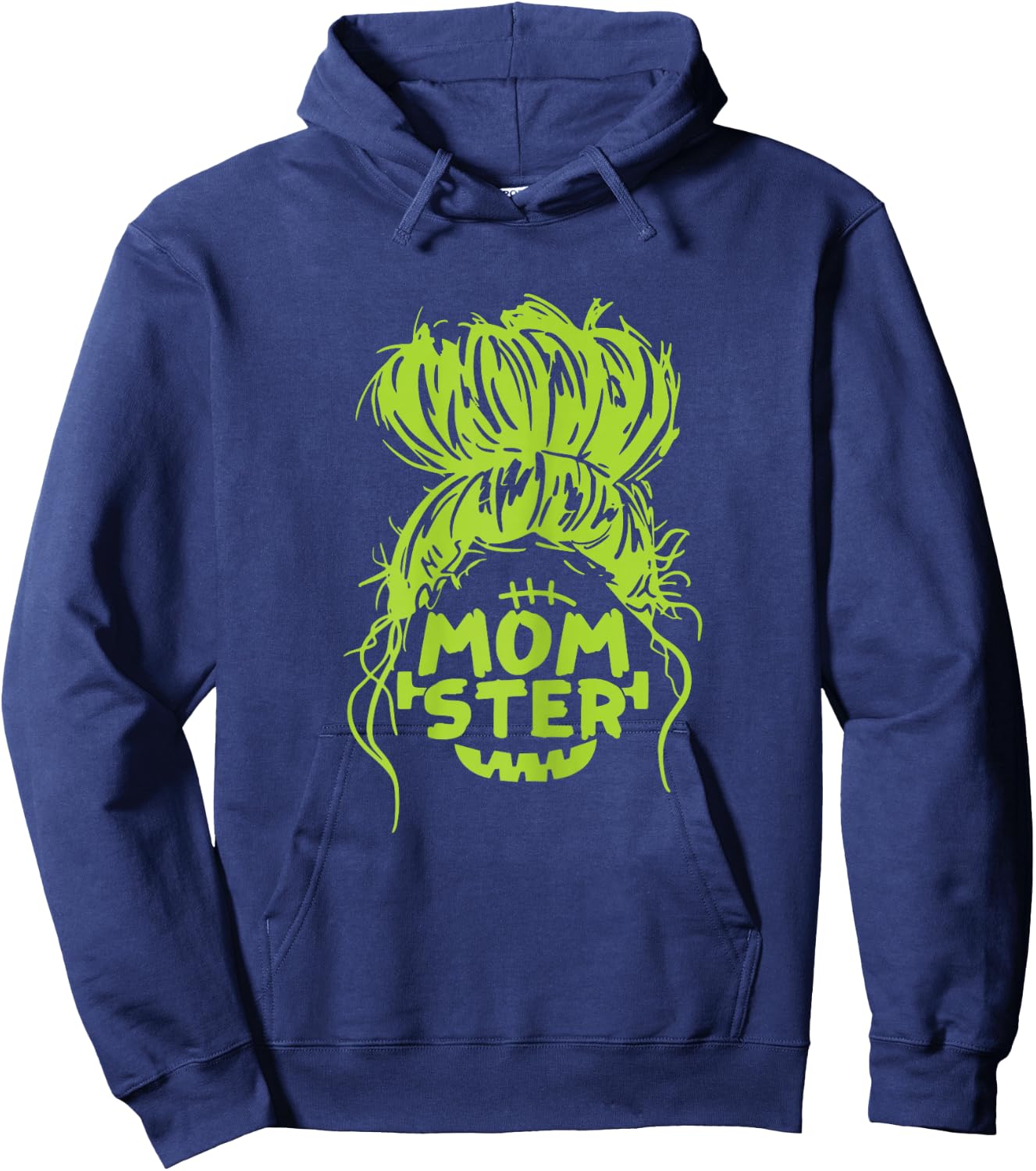 Momster Halloween Costume Funny Skull Mom Messy Hair Bun Hoodie - Hoodie | Navy