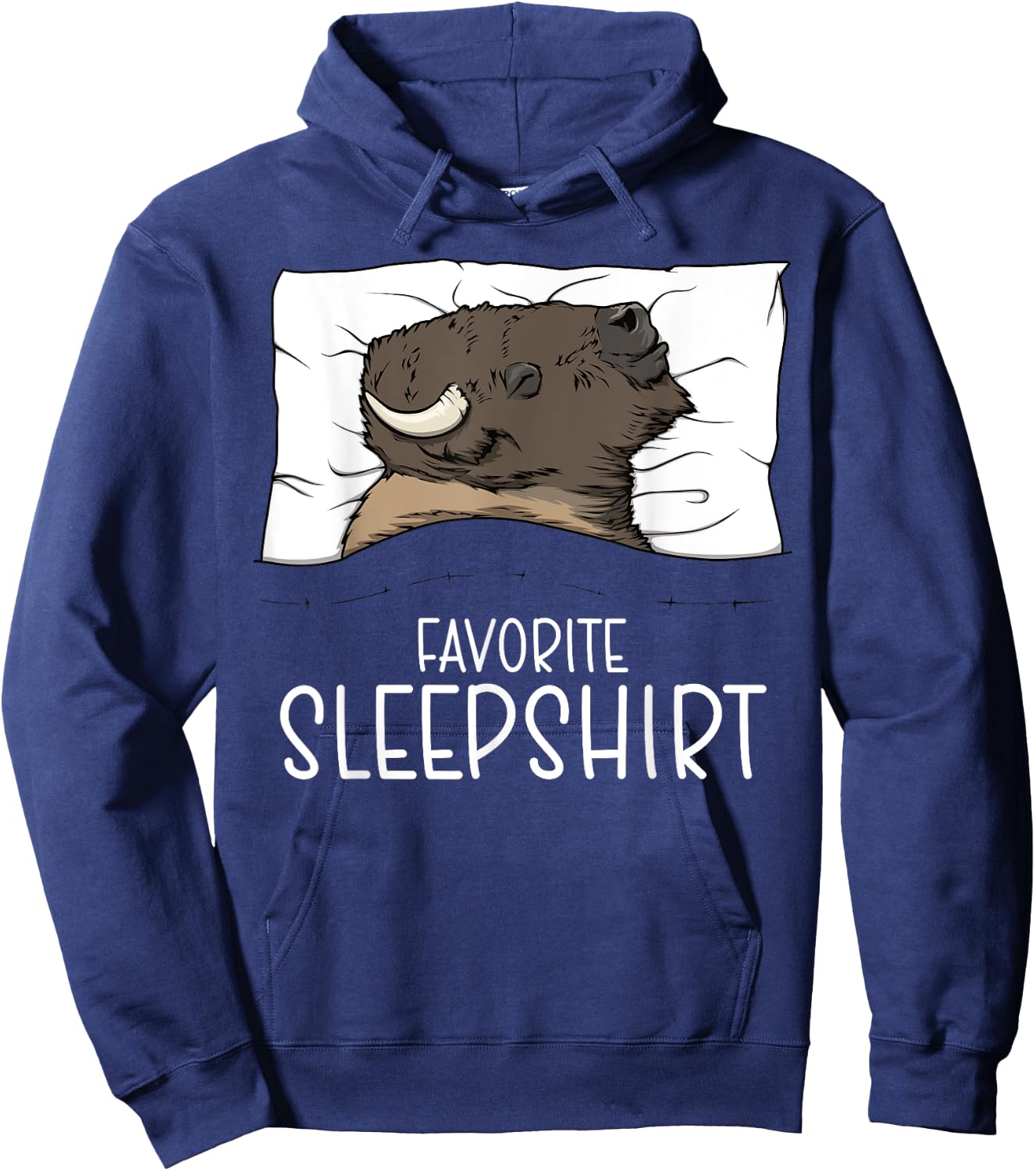 Favorite Sleepshirt Bison, Napping Bison Pajama Hoodie - Hoodie | Navy
