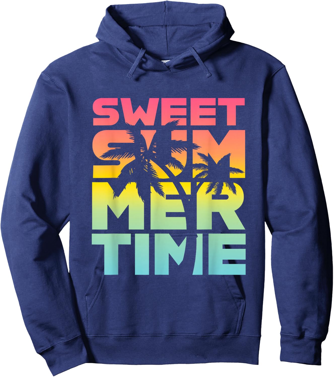 Summer Time Summer Retro Colourful Happy Holiday Palm Trees Beach , black Hoodie - Hoodie | Navy