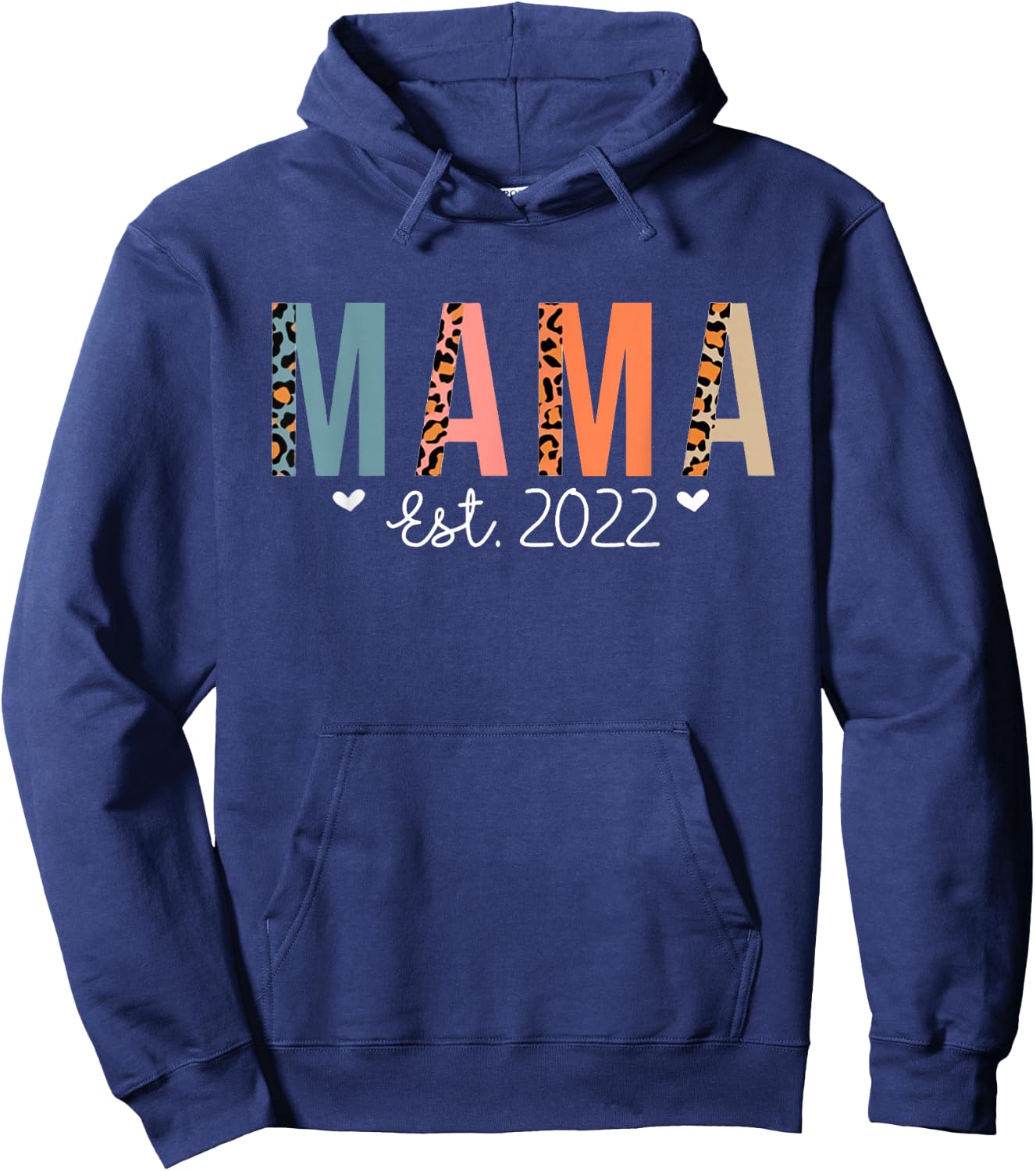 Mama Est 2022 New Mama Mother Proud Mom Leopard Christmas Hoodie - Hoodie | Navy