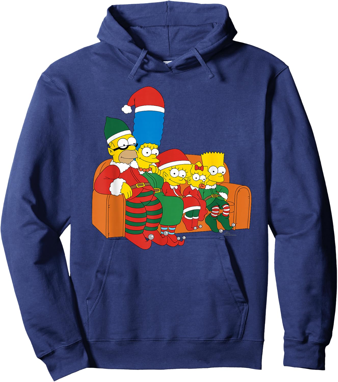 The Simpsons Holiday Family Christmas Elf Costumes Couch Gag , Black, S Hoodie - Hoodie | Navy