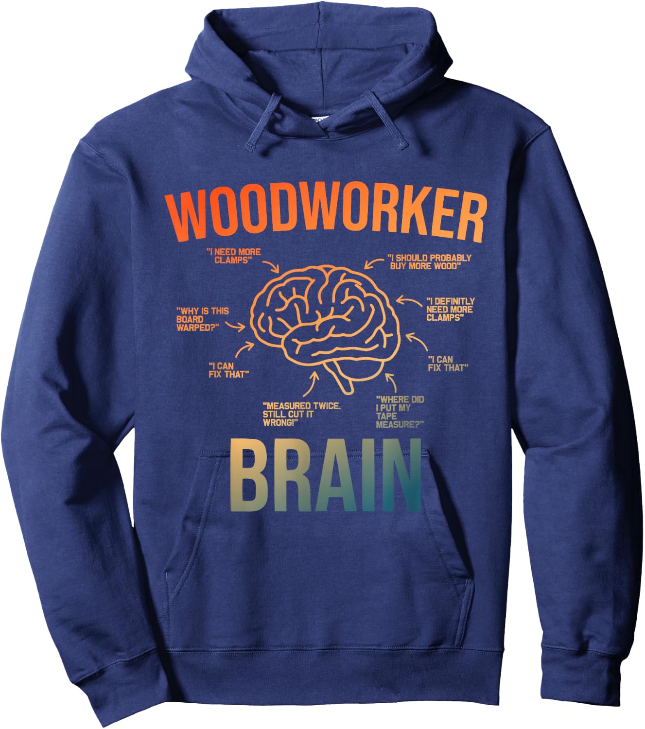 Woodworker Brain Design Men Women Funny Woodworking Humor Hoodie - Hoodie | Navy