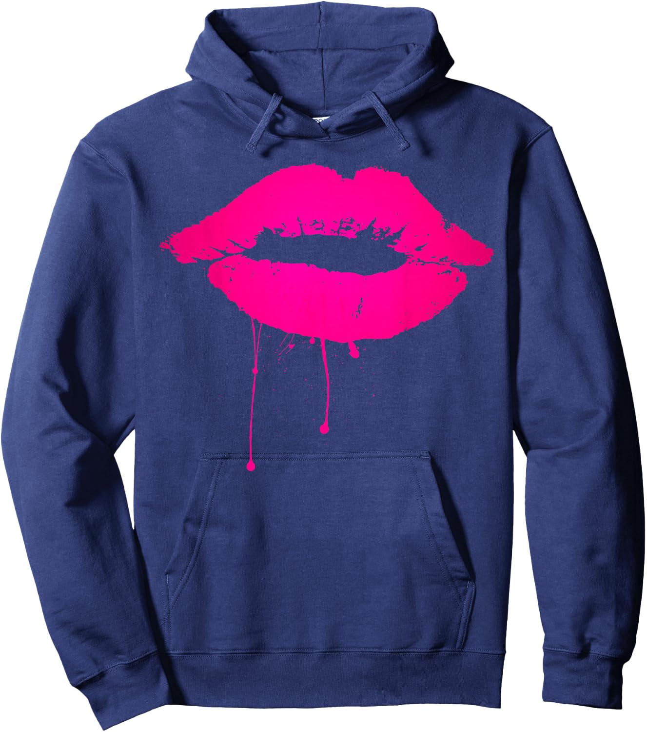 Sexy Pink Hot Lips T Shirt: Neon 80s Lipstick Kiss Party Hoodie - Hoodie | Navy