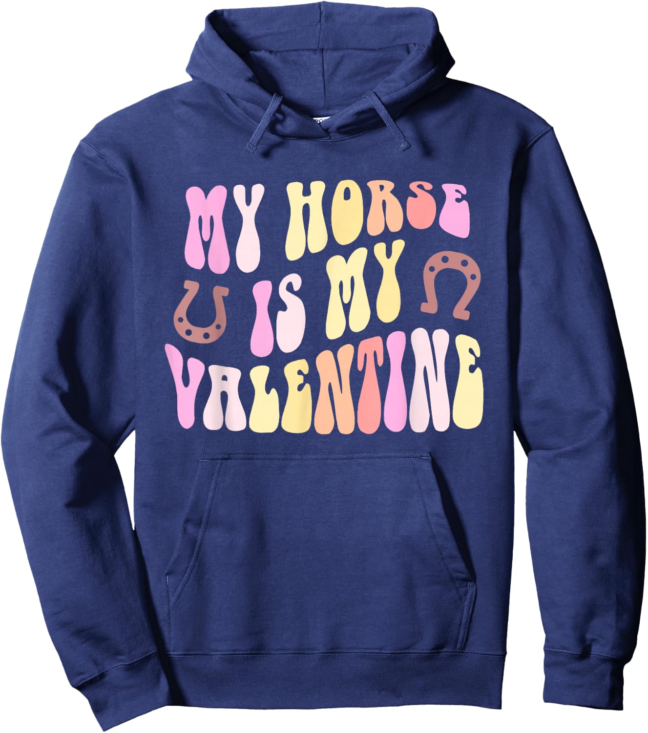 Retro MY HORSE IS MY VALENTINE Equestrian Horseback Rider Hoodie - Hoodie | Navy