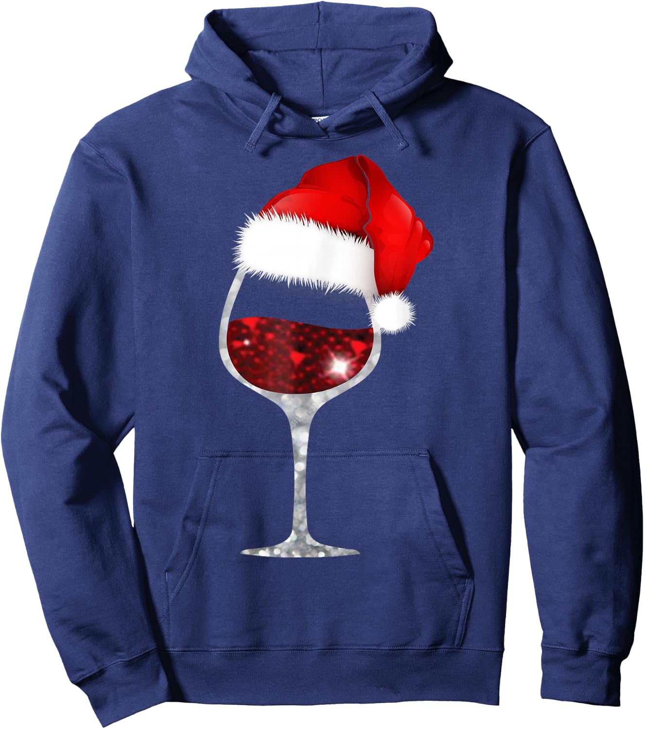 Wine Glass Christmas T Shirt Wine lovers Santa Hat Shirt Hoodie - Hoodie | Navy