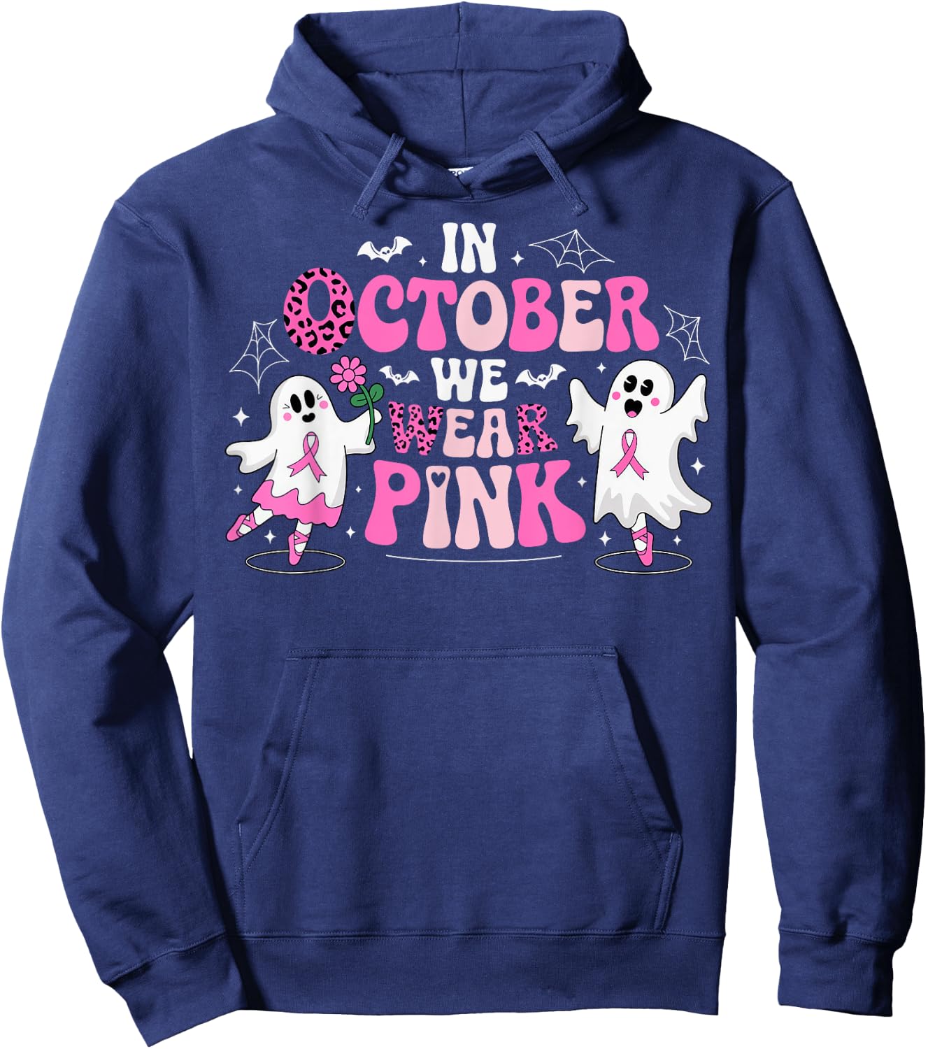 In October We Wear Pink Ballet Ghost Teacher Breast Cancer Hoodie - Hoodie | Navy