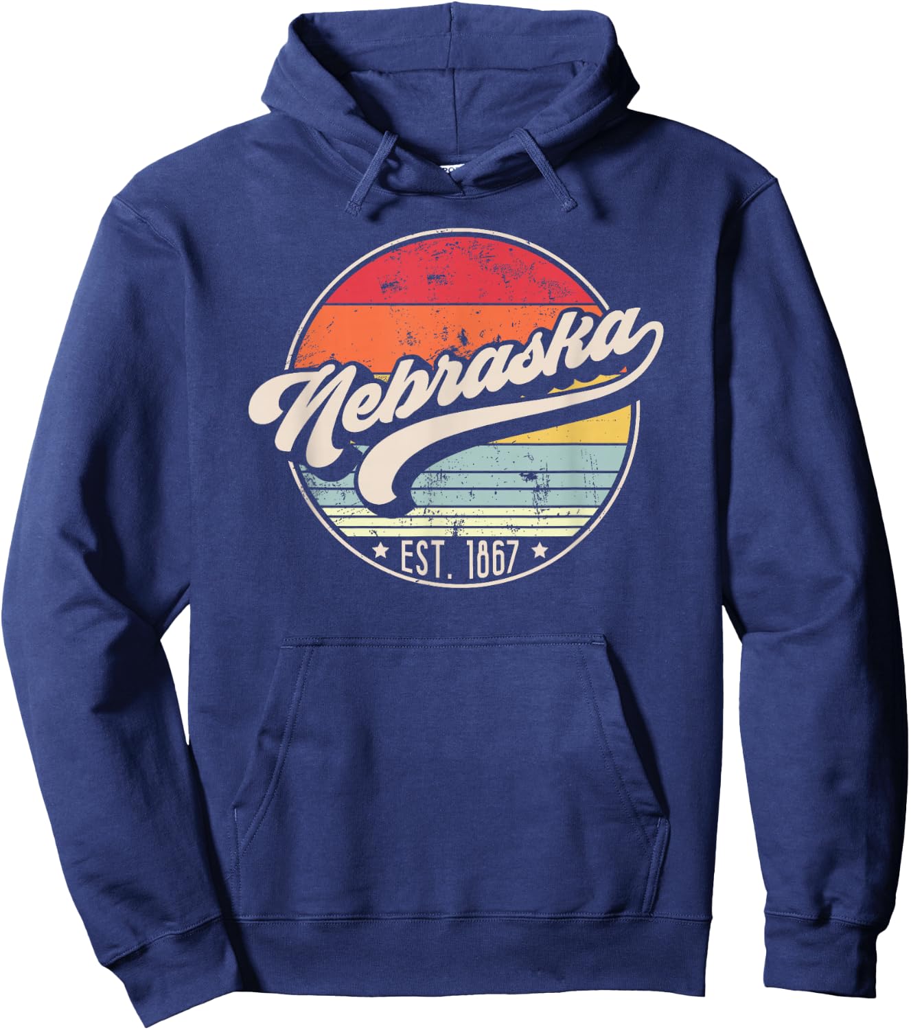 Retro Nebraska Home State NE Cool 70s Style Sunset Hoodie - Hoodie | Navy
