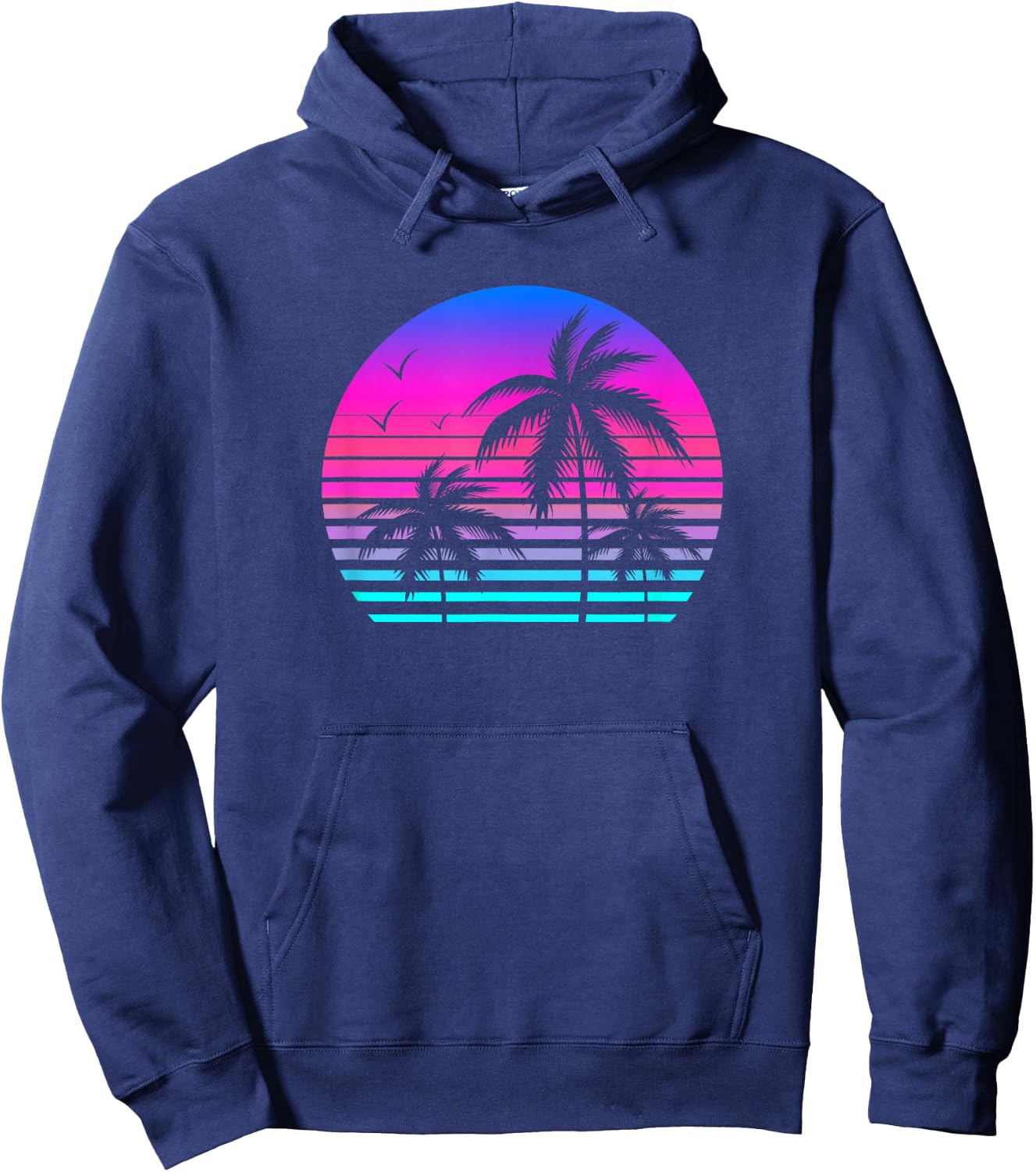 Sunset Palm Tree Casual Fashion Aesthetic Vaporwave Hoodie - Hoodie | Navy