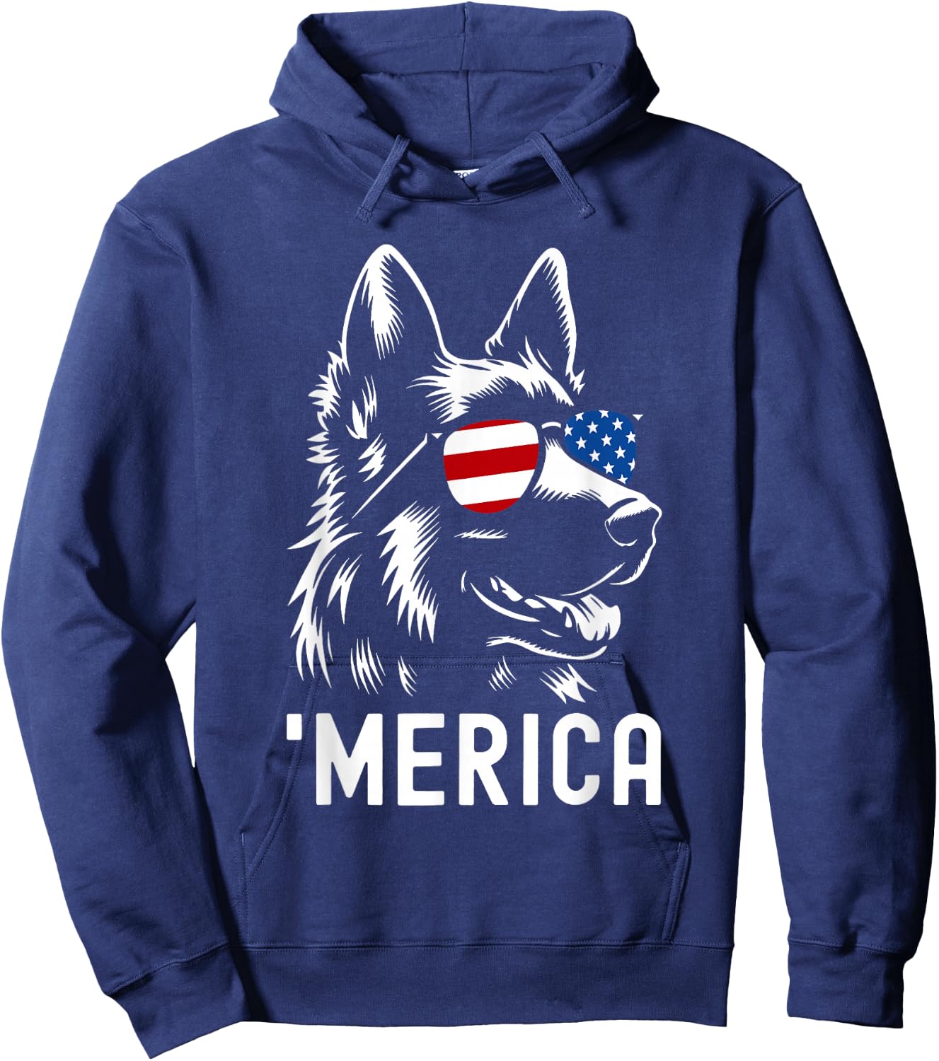 Merica German Shepherd American Flag Sunglasses Patriotic Hoodie - Hoodie | Navy