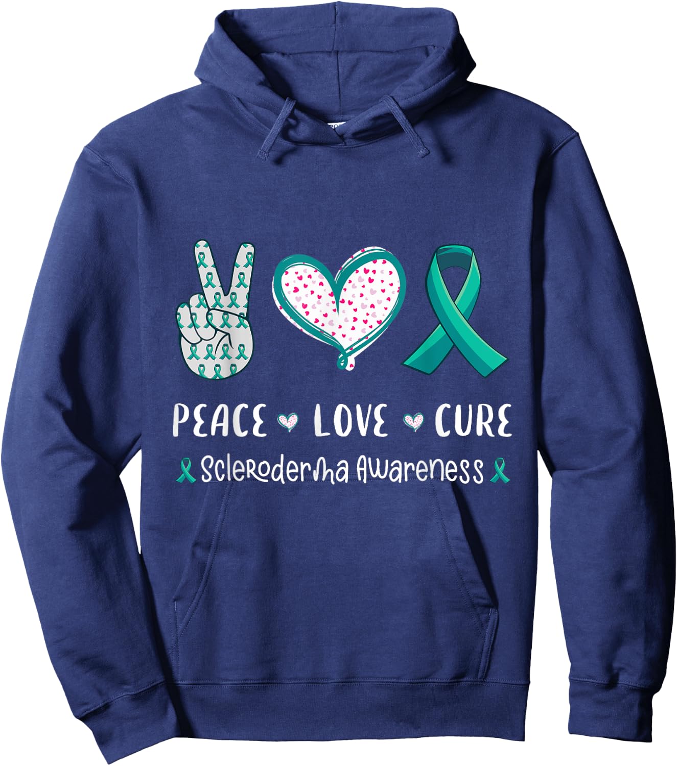 Peace Love Cure Scleroderma awareness men women kids crest Hoodie - Hoodie | Navy