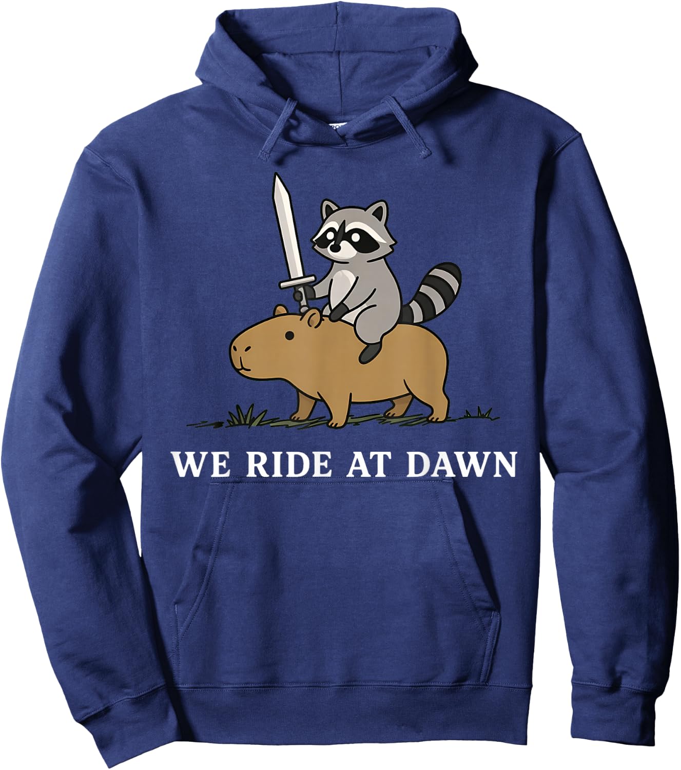 We Ride At Dawn Funny Raccoon Capybara Meme Knight Hoodie - Hoodie | Navy