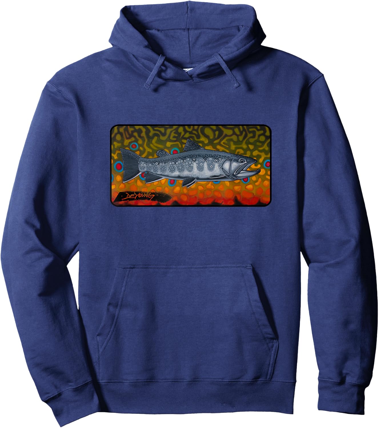 Contemporary Brook Trout Fly Fishing Derek DeYoung Hoodie - Hoodie | Navy