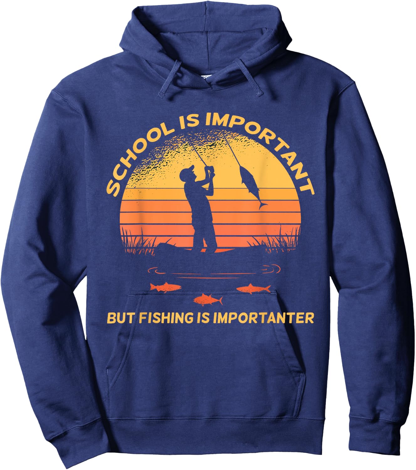 Vintage School Is Important But Fishing Is Importanter Hoodie - Hoodie | Navy