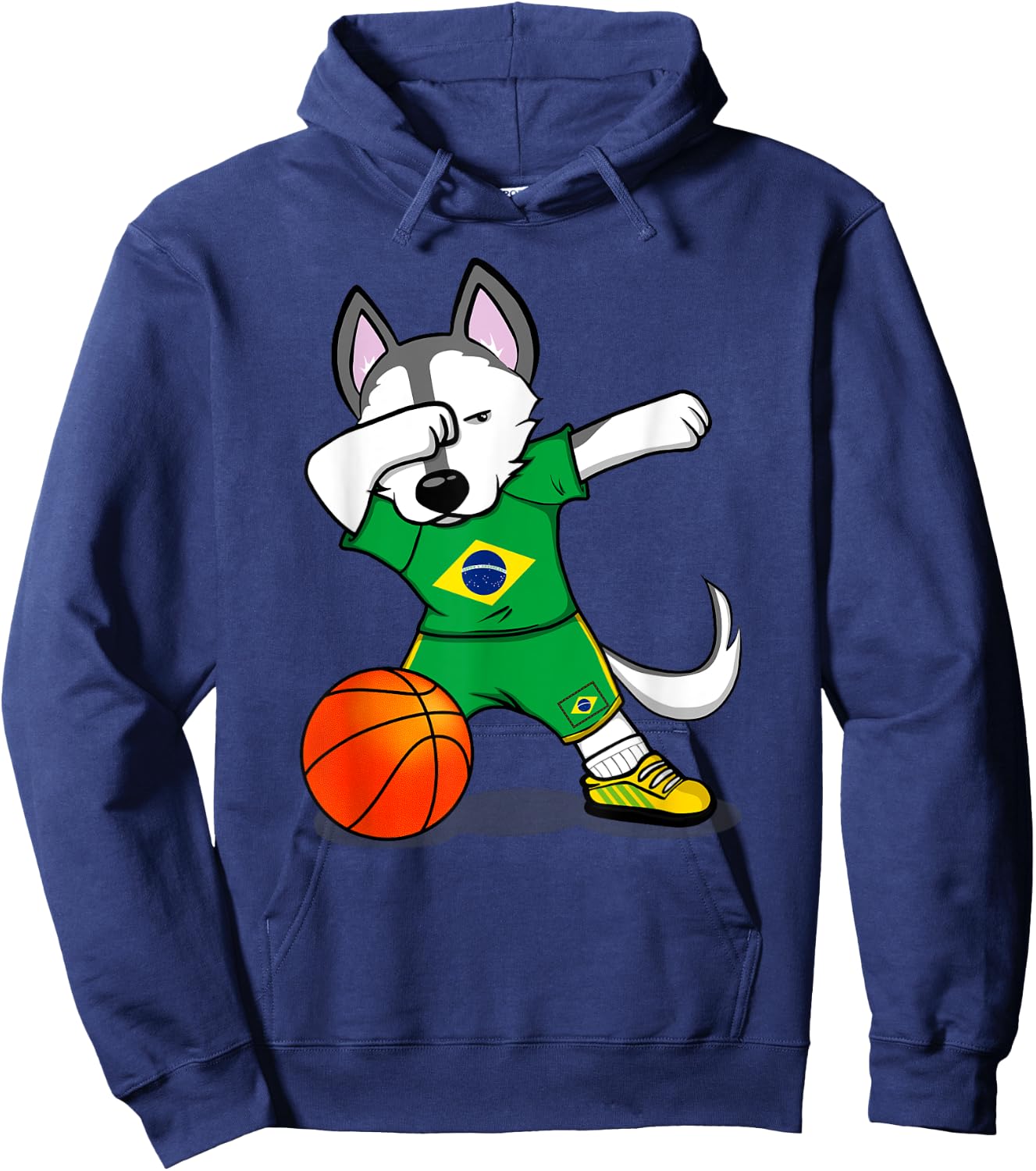 Dabbing Husky Brazil Basketball Fans Jersey Brazilian Flag Hoodie - Hoodie | Navy