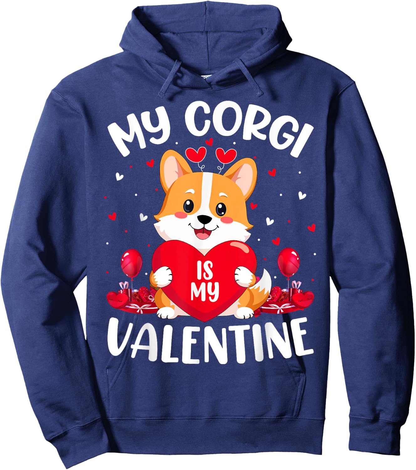 My Corgi Dog Is My Valentine Love Hearts Valentines Day Hoodie - Hoodie | Navy