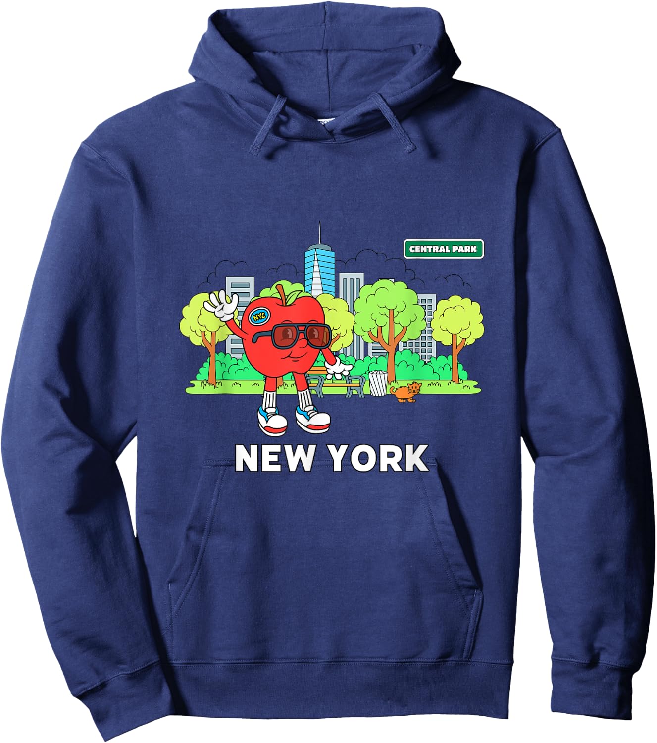 Big Apple Vibes Cool Cartoon New York Character Hoodie - Hoodie | Navy
