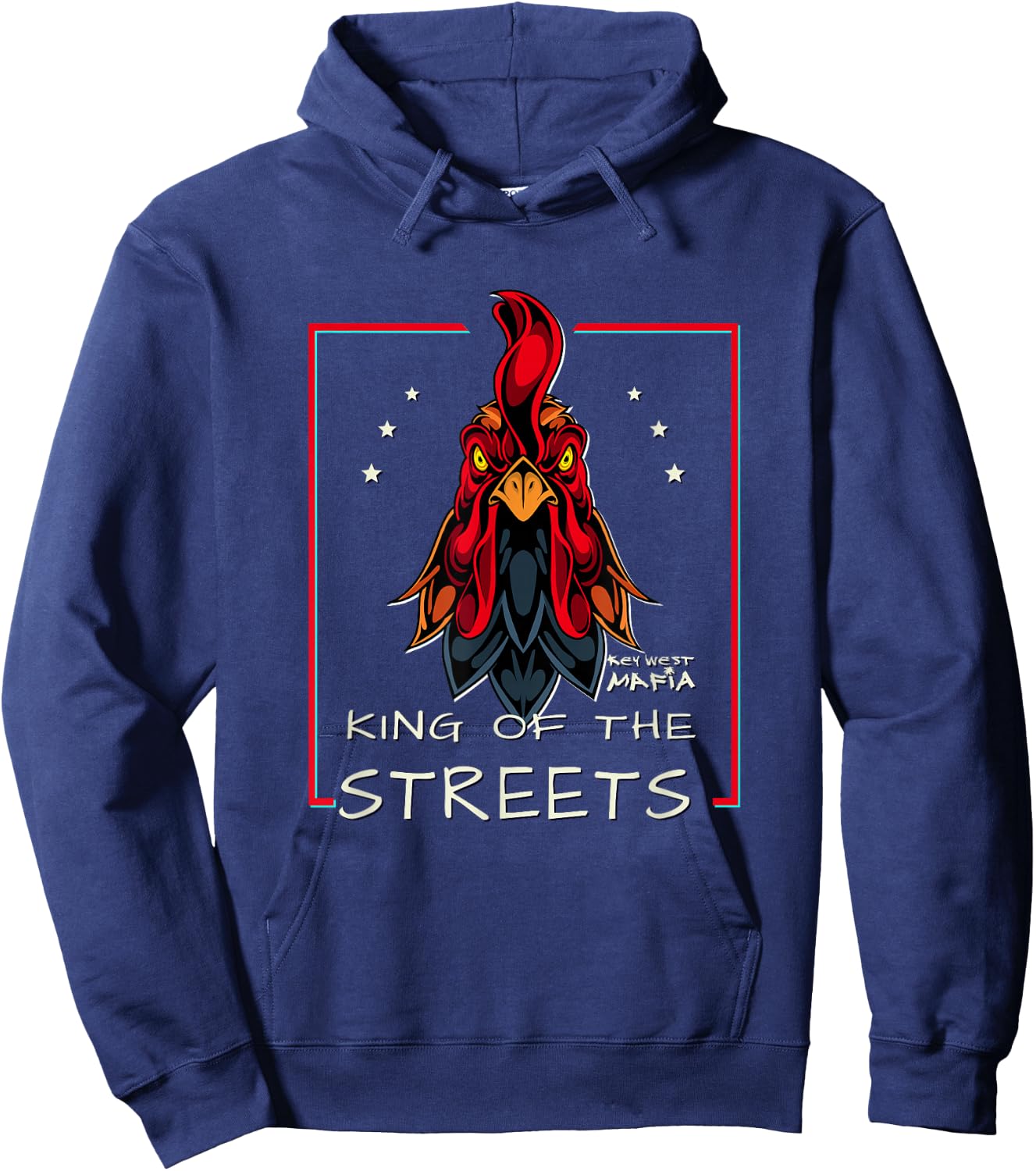 Key West, Florida - King of the Streets Rooster Hoodie - Hoodie | Navy