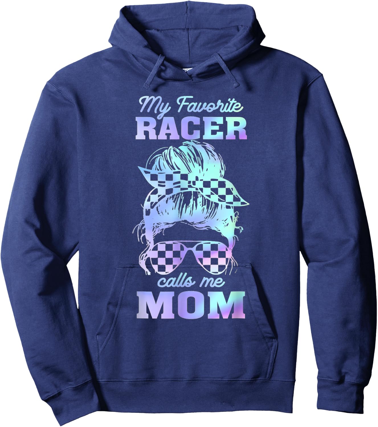 My favorite racer calls me mom Racing Messy Bun Hair Hoodie - Hoodie | Navy
