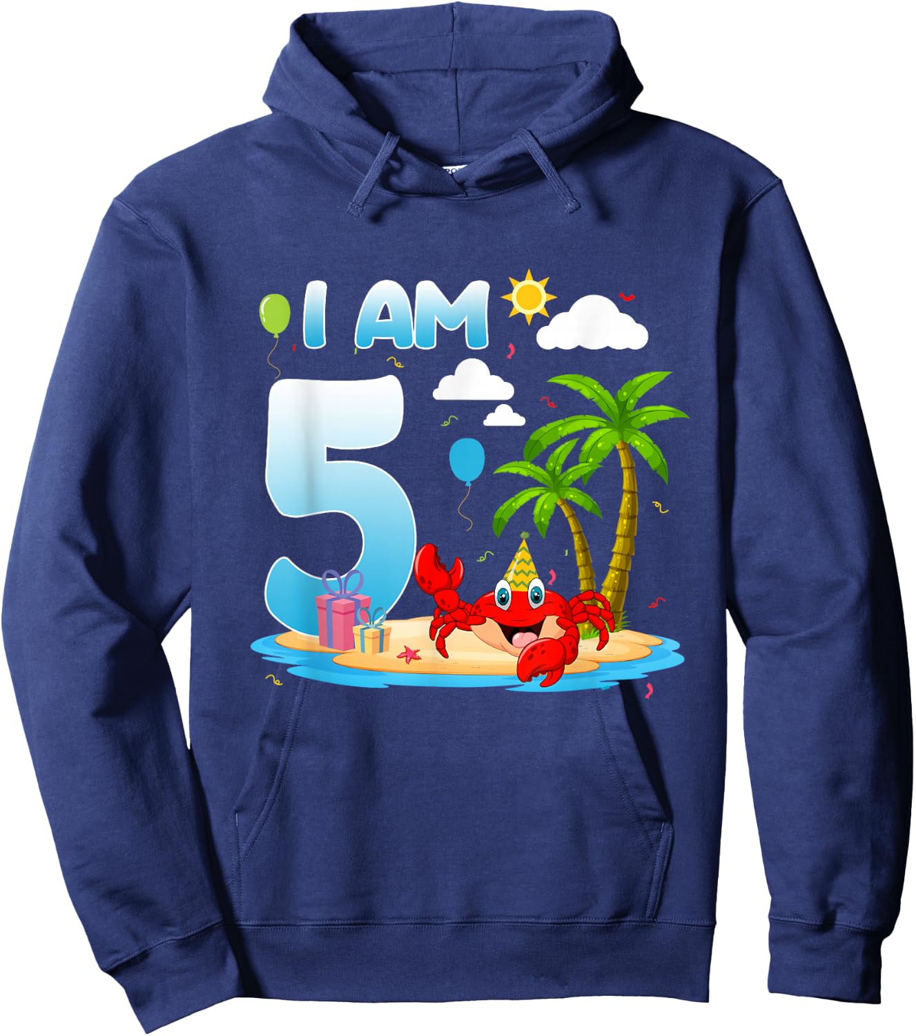5th Birthday Crab Summer Beach 5 Year Old Bday Party Kids Hoodie - Hoodie | Navy