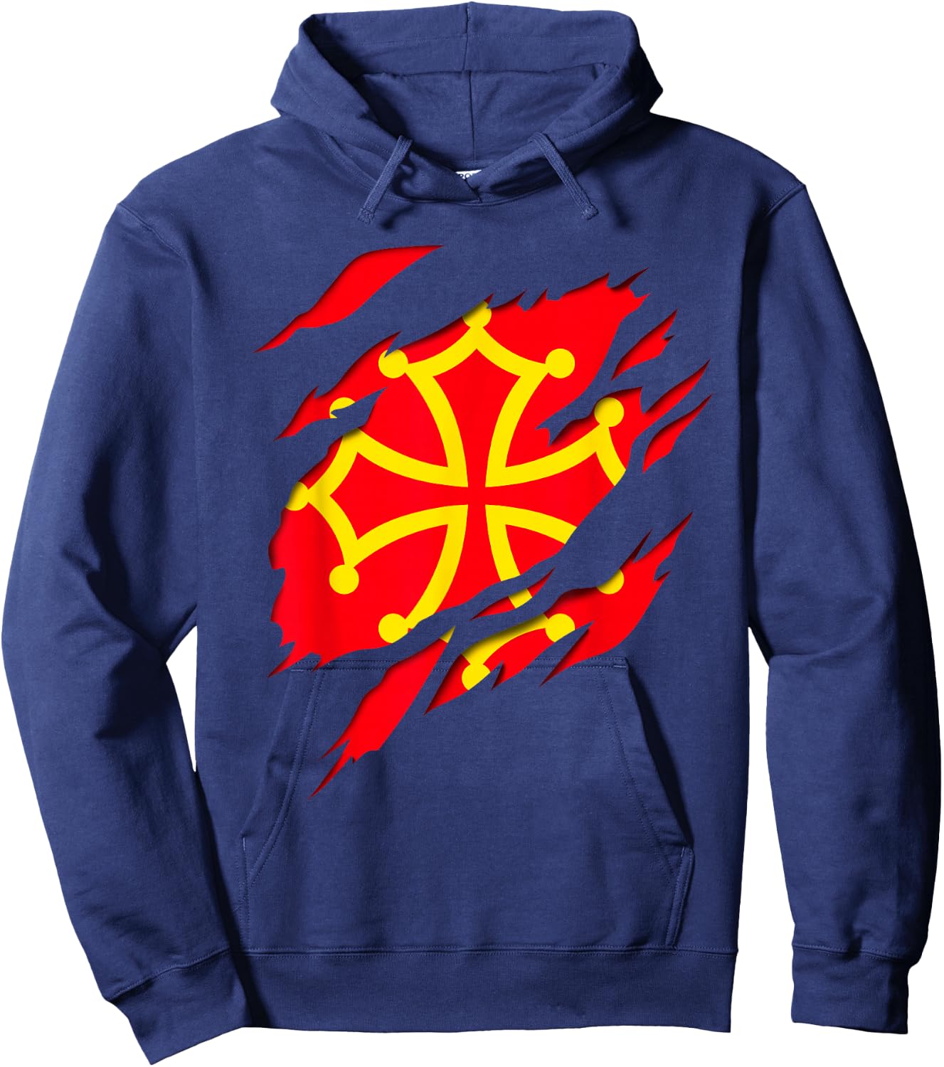 Occitanie Flag Crest Ripped 3D Effect France , Black, S Hoodie - Hoodie | Navy
