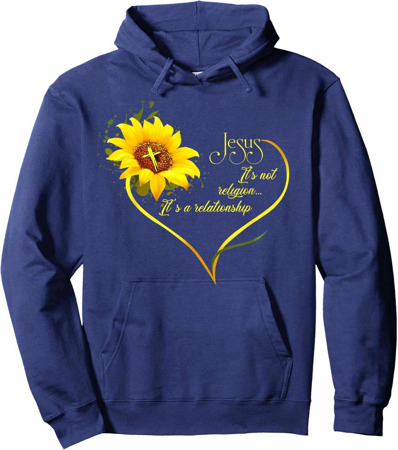 Jesus It's not a Religion It's a Relationship Sunflower Art Short Sleeve Hoodie - Hoodie | Navy