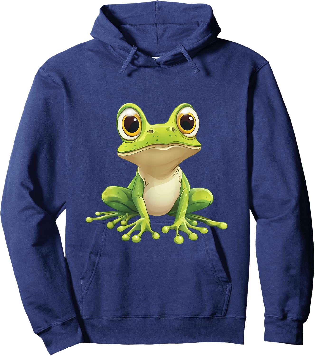 Funny Frog with Big Eyes - Frog Motif , black Hoodie - Hoodie | Navy
