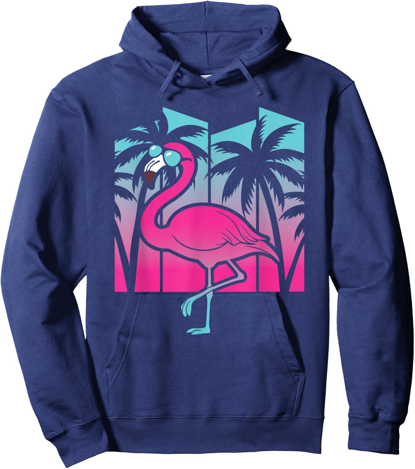 Flamingo Tropical Vaporwave Hawaiian Palm Trees Men Women Hoodie - Hoodie | Navy