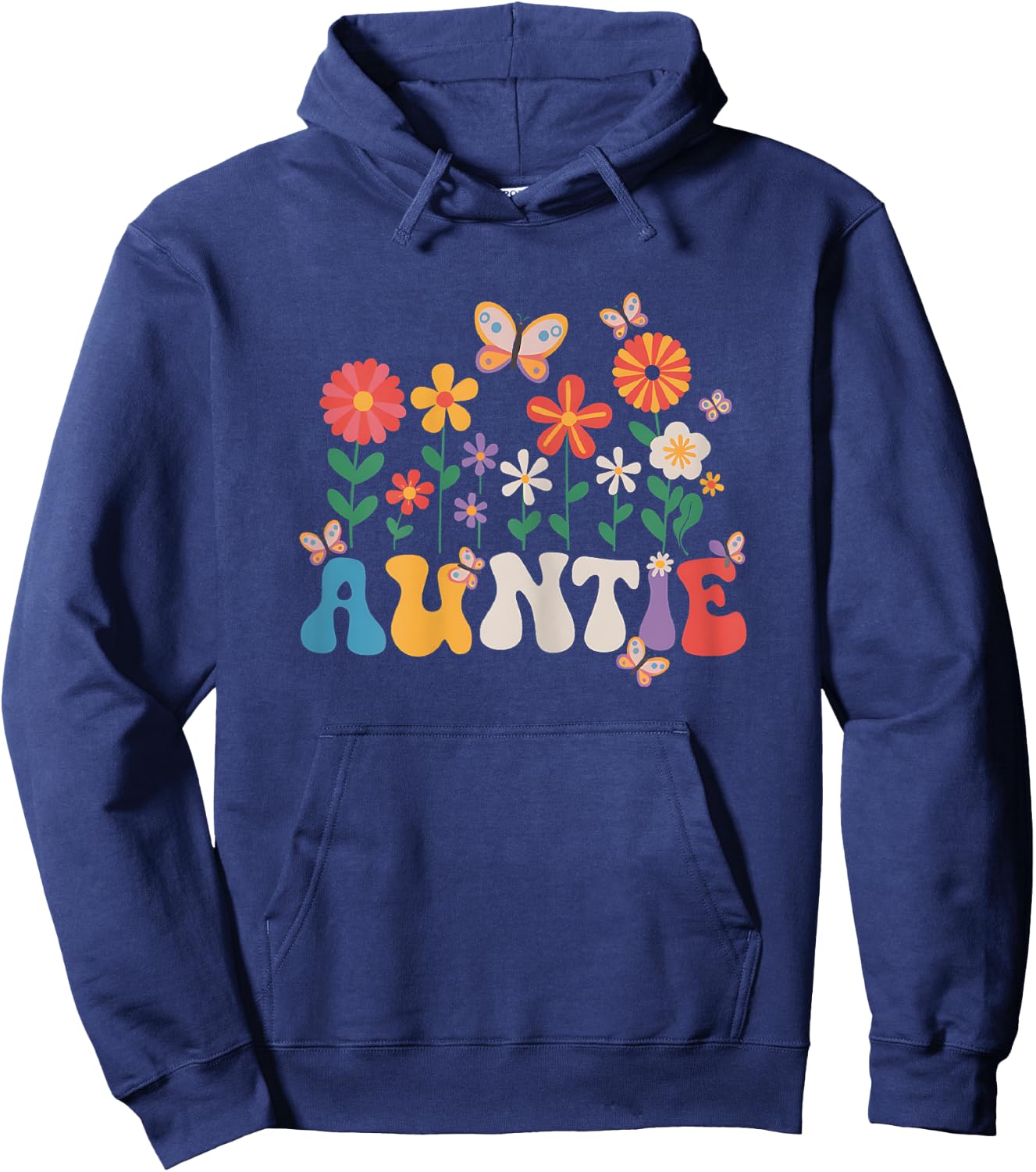 Aunt Mother Day Wildflower Auntie Retro Groovy Floral Auntie Hoodie - Hoodie | Navy