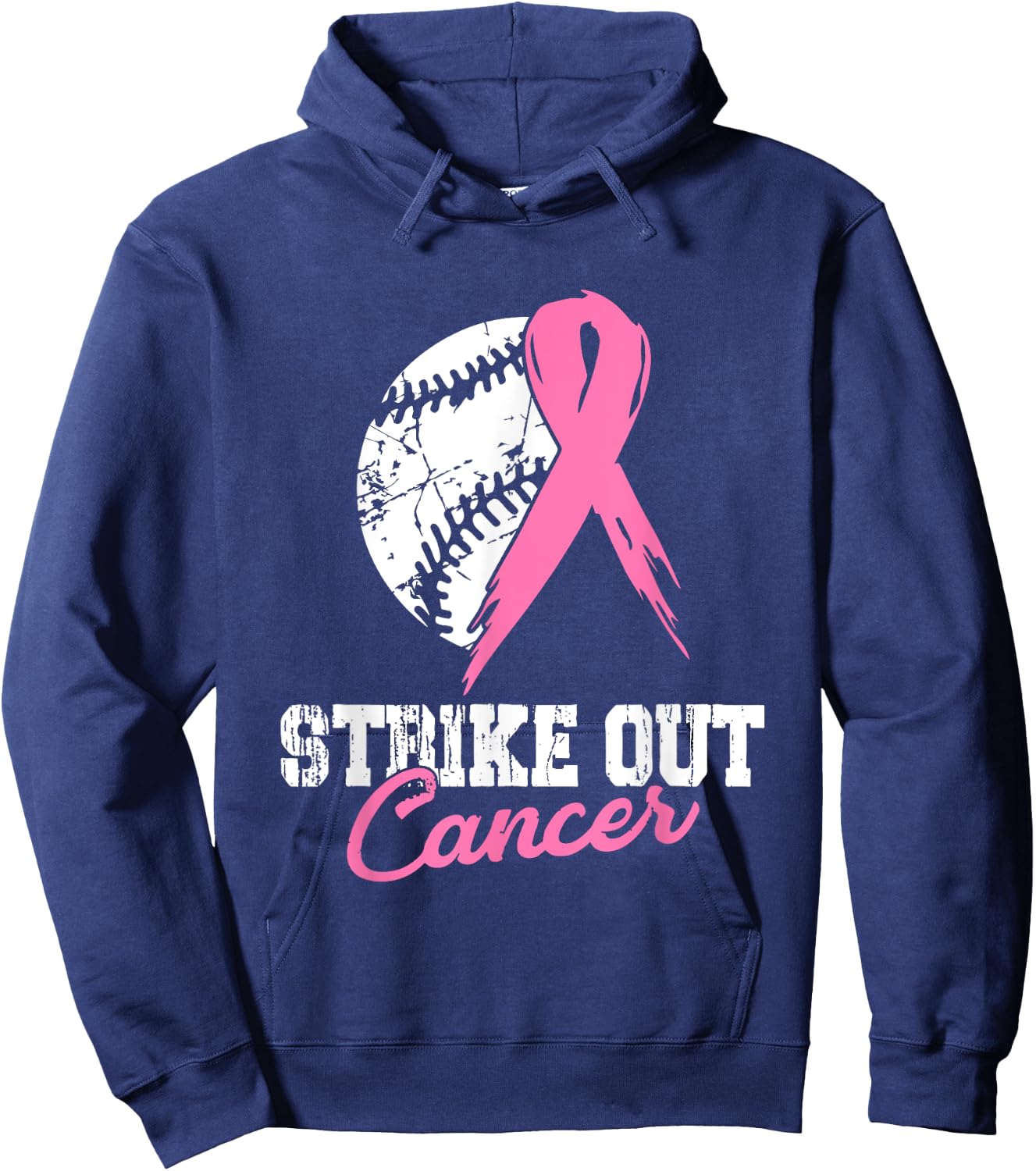 Strike Out Breast Cancer Awareness Pink Ribbon Baseball Hoodie - Hoodie | Navy