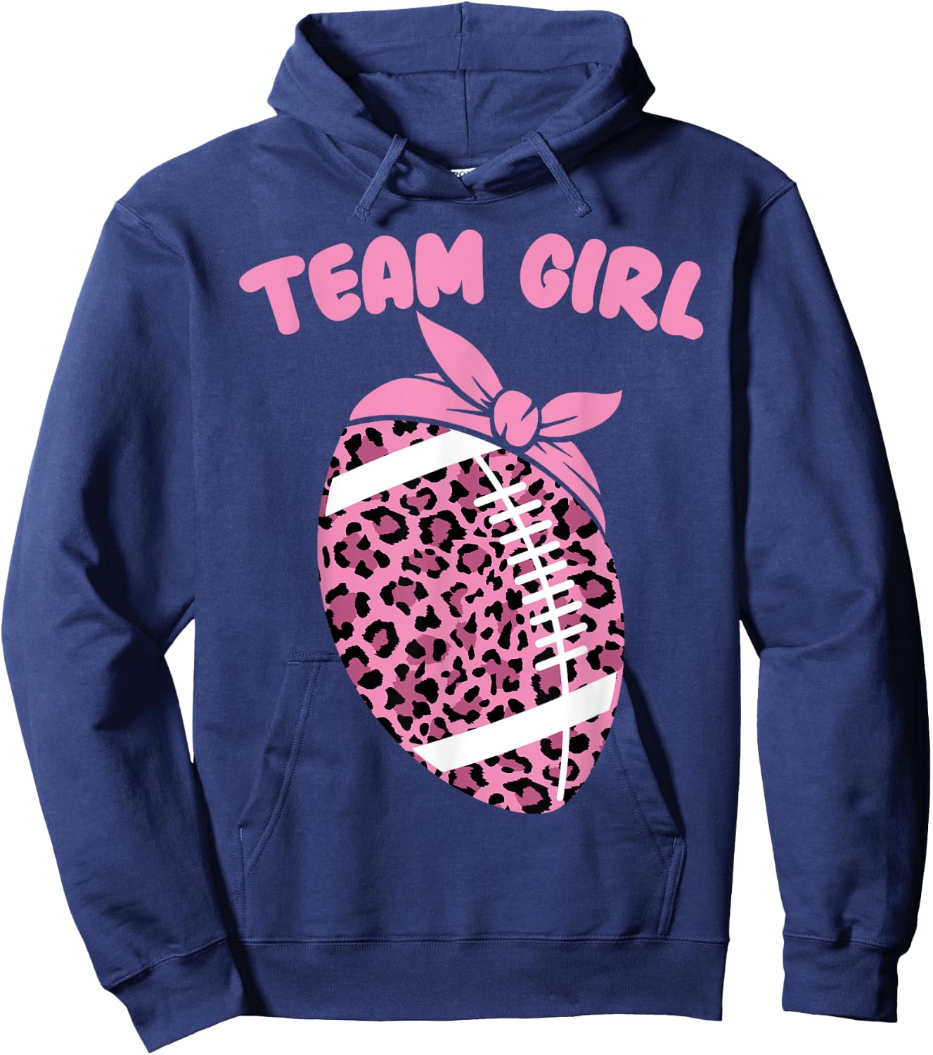 Team Girl Football Biggest Fan Cute Baby Shower 2026 Leopard Hoodie - Hoodie | Navy