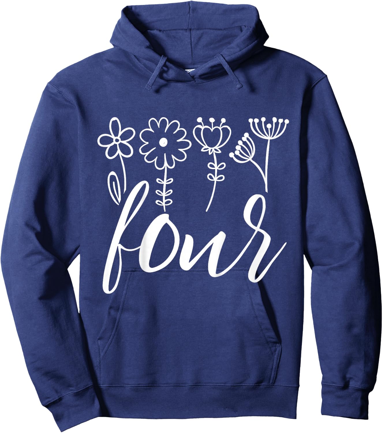 Floral Four 4 Year Old 4th Birthday Gift Fourth Girl Toddler Hoodie - Hoodie | Navy