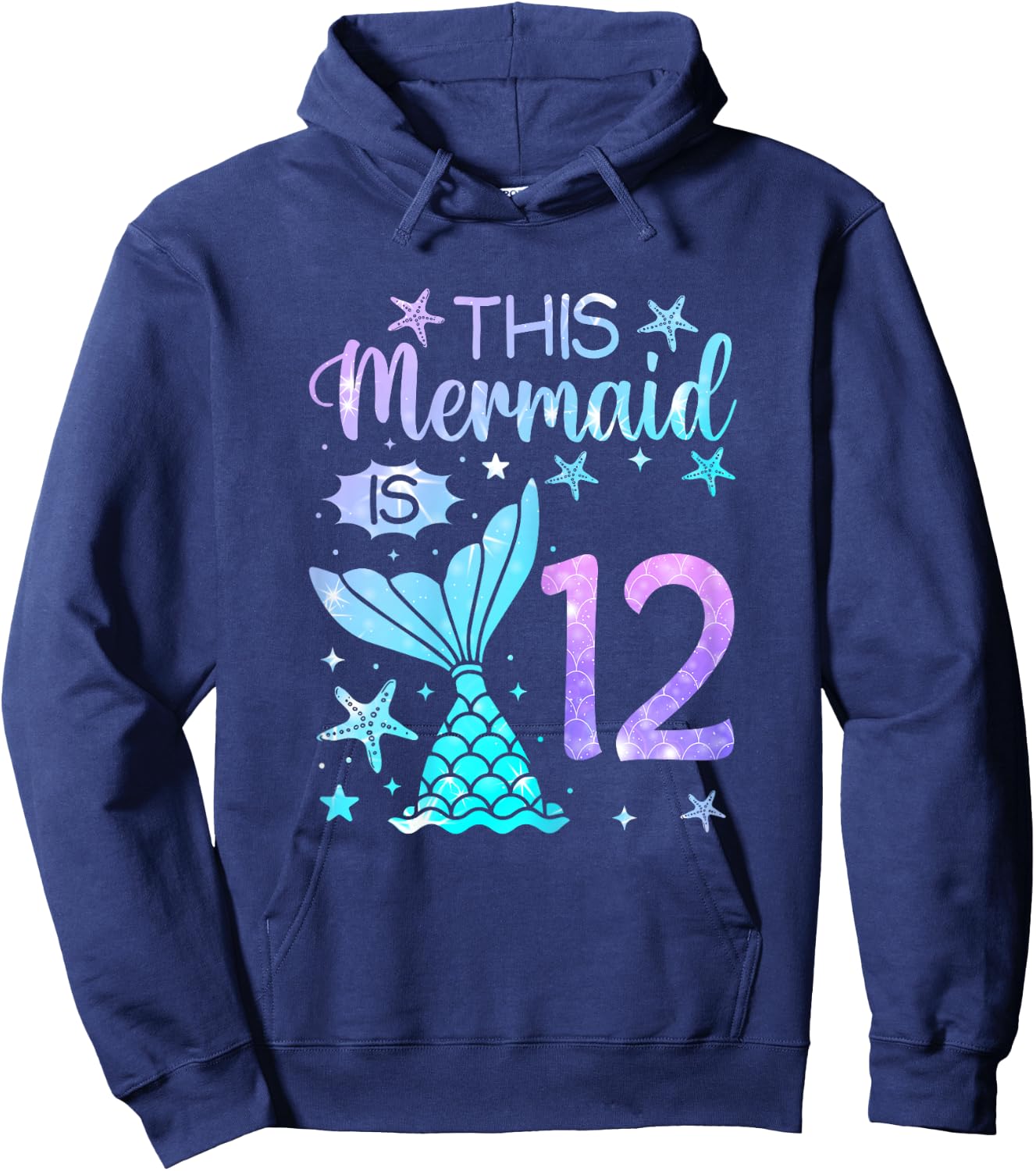 12th Birthday Shirt Girls 12yr 12 Year Old Mermaid Bday Hoodie - Hoodie | Navy