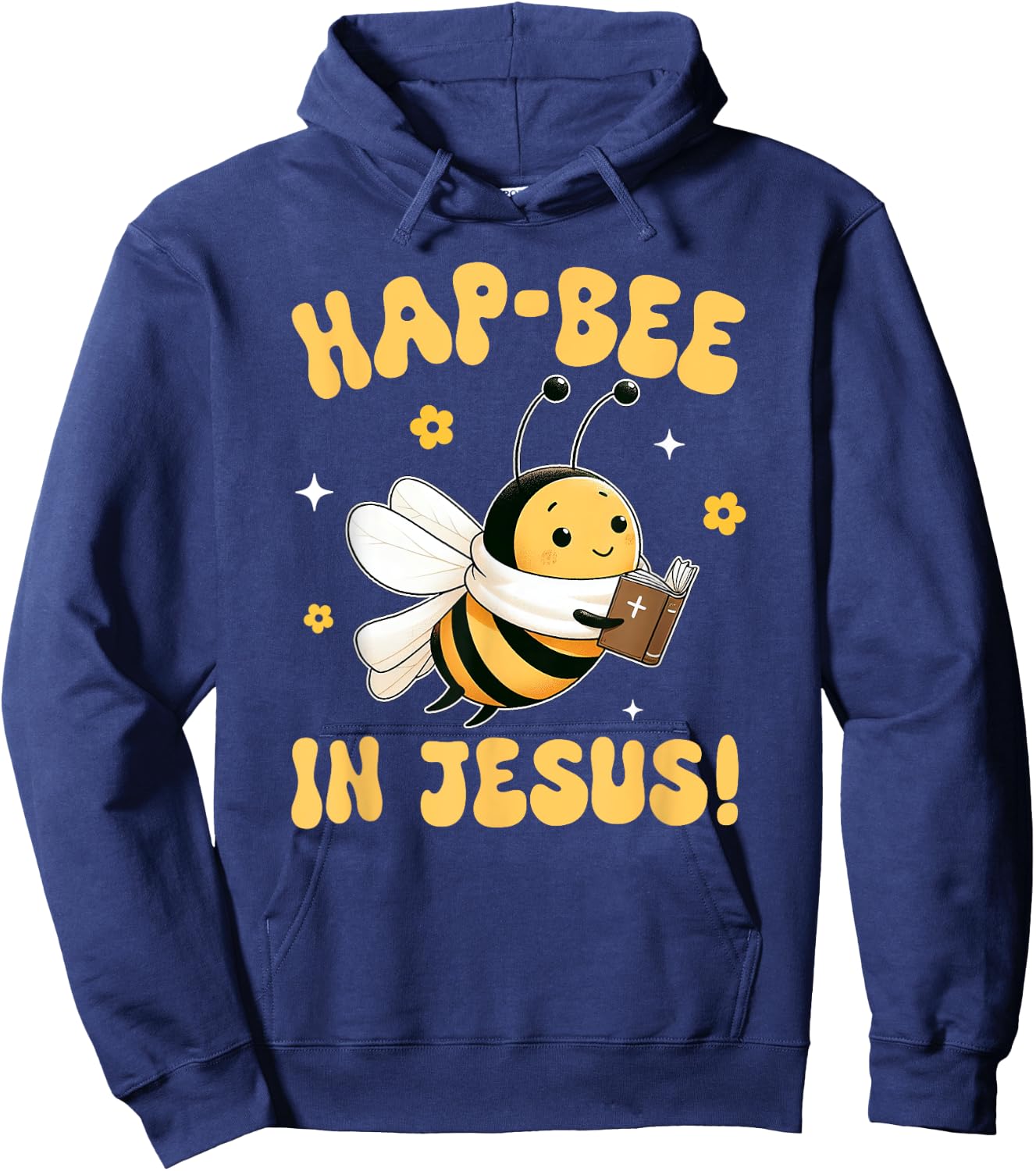 Buzzing Bee Christian HAP-BEE IN JESUS Christian Pun Hoodie - Hoodie | Navy