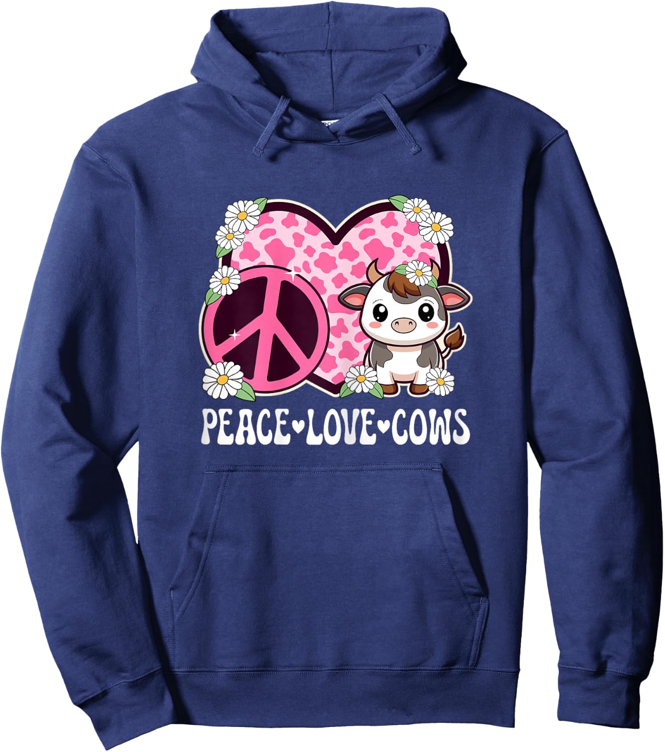 Peace Love Cows Women Cow Print Cute Cow Girls Cow Lover Cow Hoodie - Hoodie | Navy