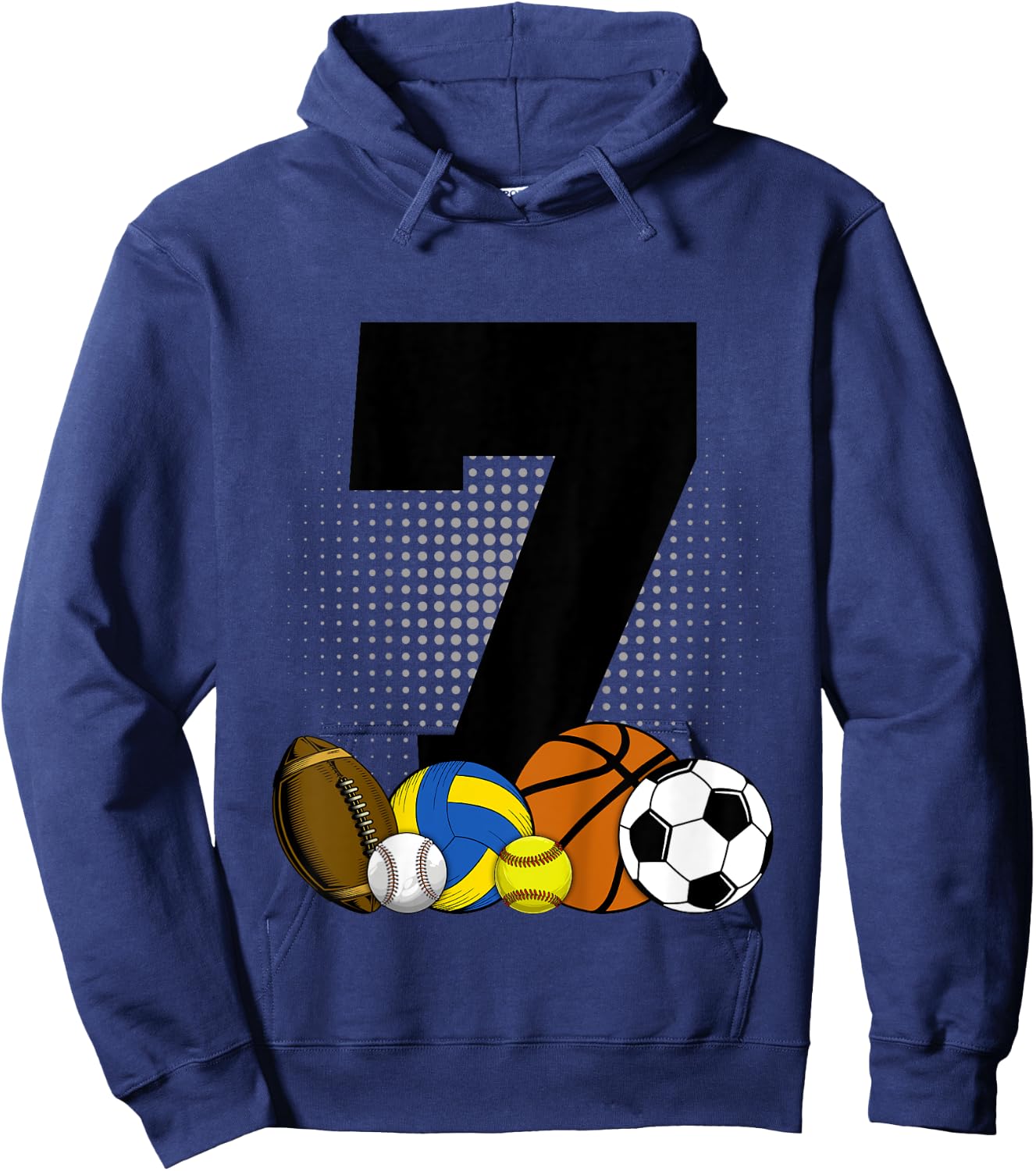 Kids 7th Birthday Sport Ball Kids Boys 7 years Old Birthday Hoodie - Hoodie | Navy