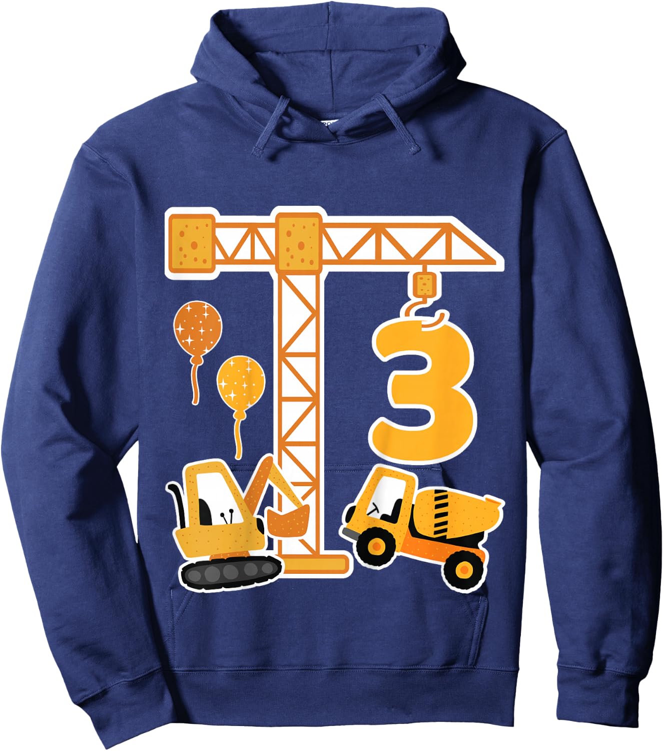 Child 3rd Birthday Excavator 3 Years Construction Boy Hoodie - Hoodie | Navy