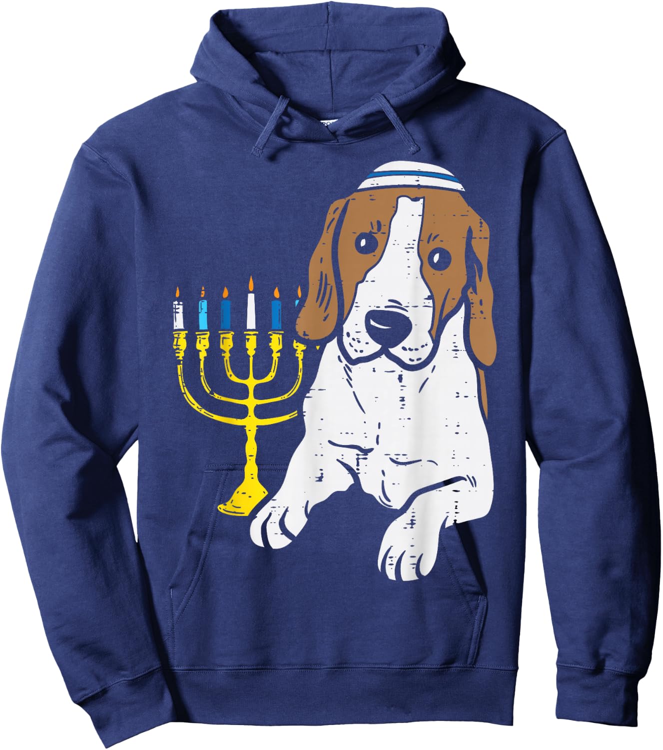 Jewish Beagle Dog Menorah Hanukkah Pajamas Chanukah PJs Hoodie - Hoodie | Navy