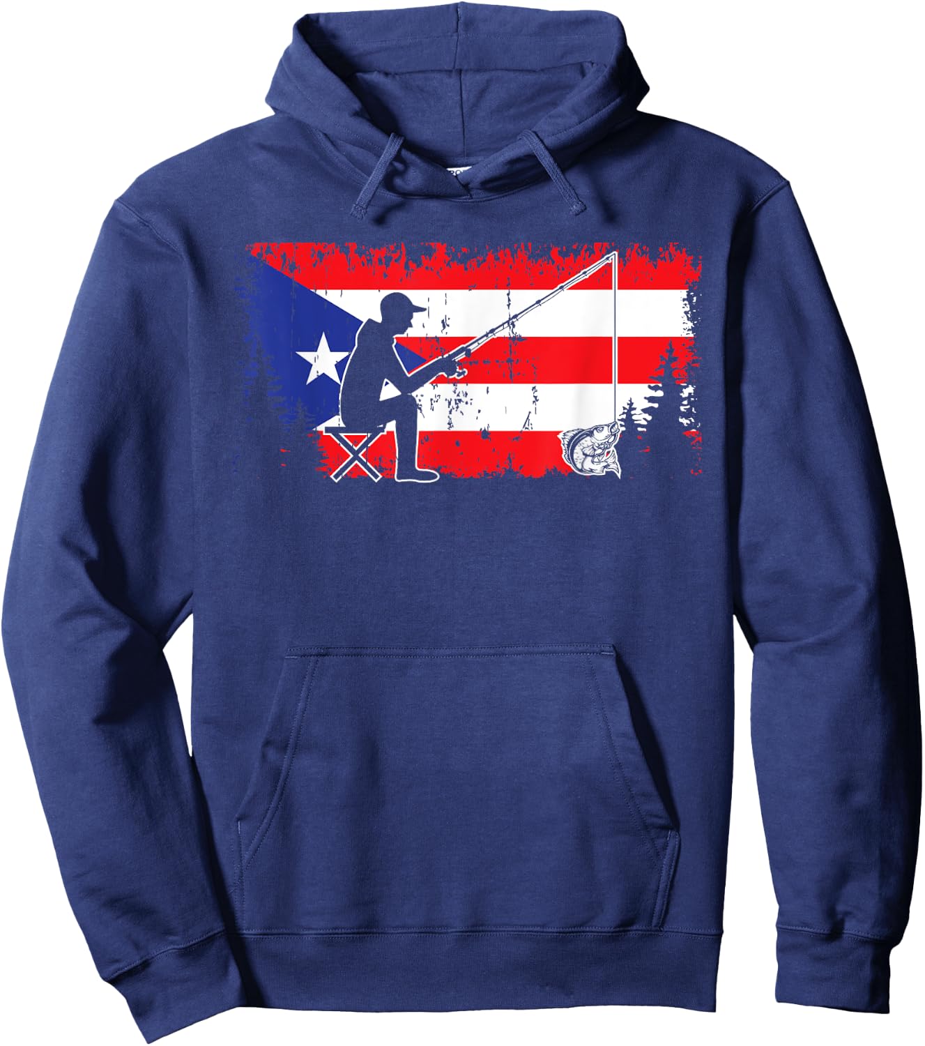 Puerto Rico Flag Cool Dad Fishing Design Fisherman Father Hoodie - Hoodie | Navy