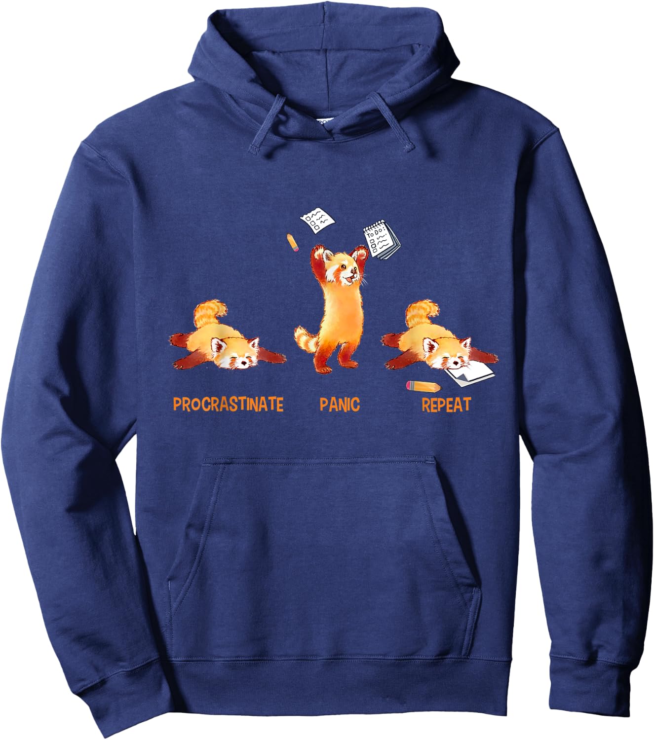 Procrastinate Panic Repeat Funny Deadline Cute Red Panda Hoodie - Hoodie | Navy