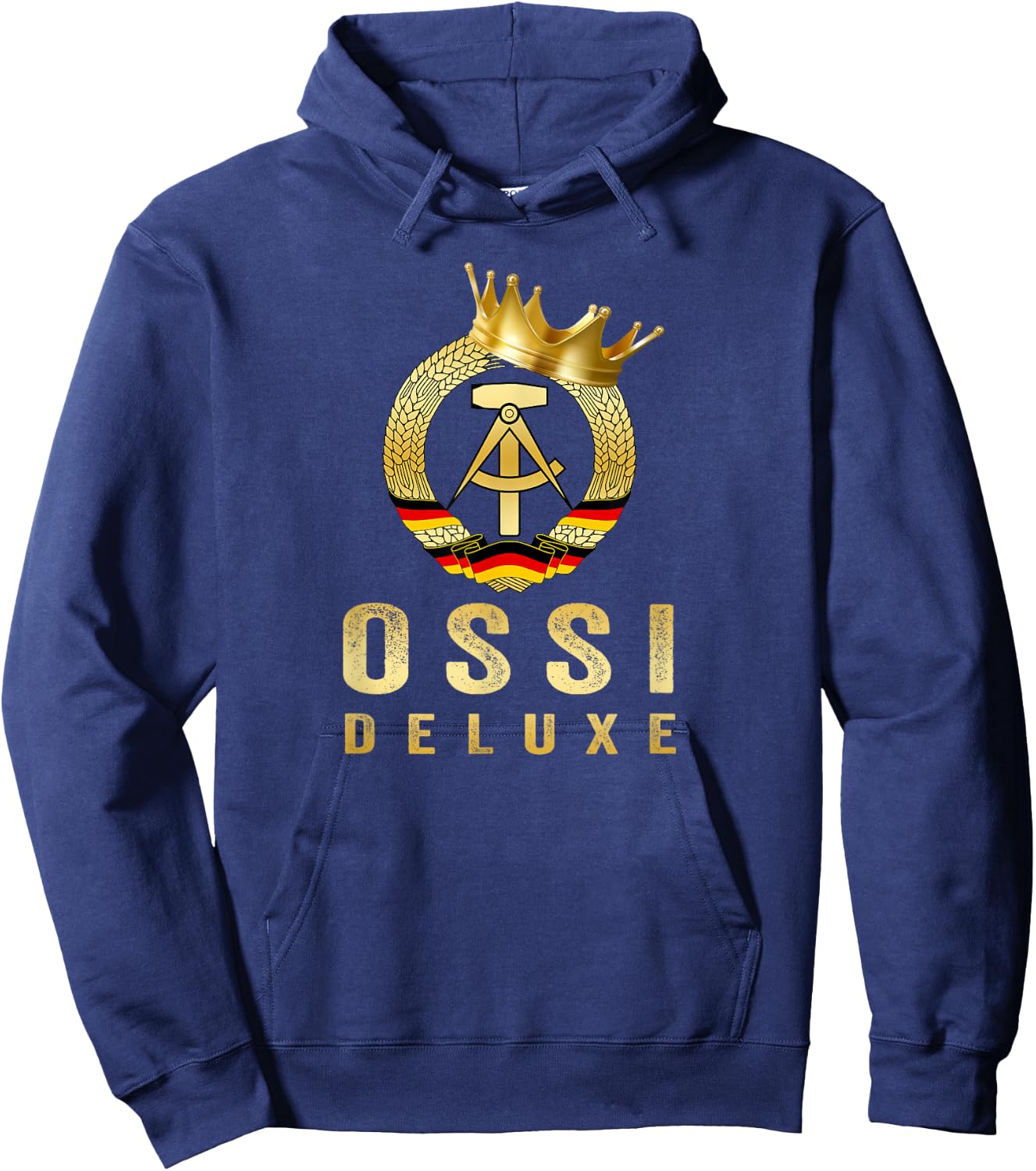Ossi Delxue – Golden GDR Crest with Crown – East Germany , black Hoodie - Hoodie | Navy